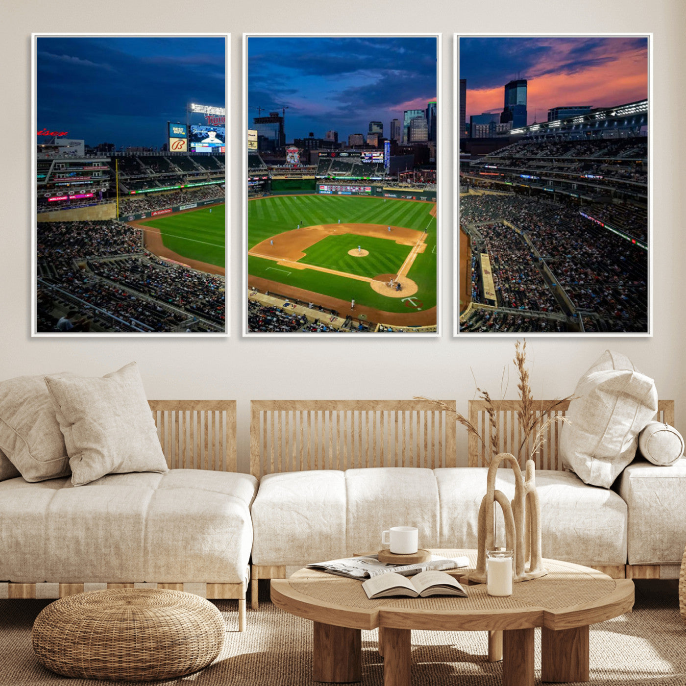 68222753-MGV-CV-36X24-Baseball Stadium Wall Art – Panoramic Night Game Canvas Print, Sports Decor for Man Cave, Office, Bar, or Living Room