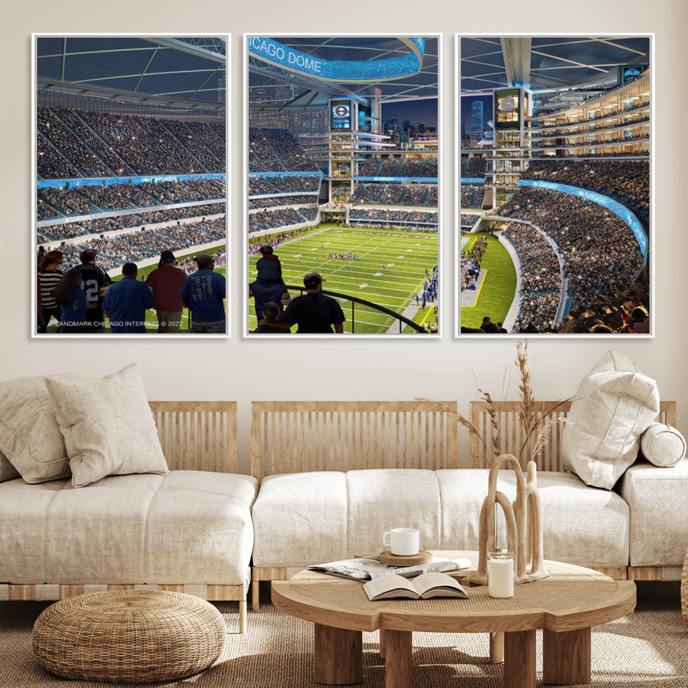 41816511-MGV-CV-36X24-Chicago Dome Stadium Wall Art – Futuristic Football Arena Canvas Print, Modern Sports Fan Decor for Man Cave, Office, Bar, or