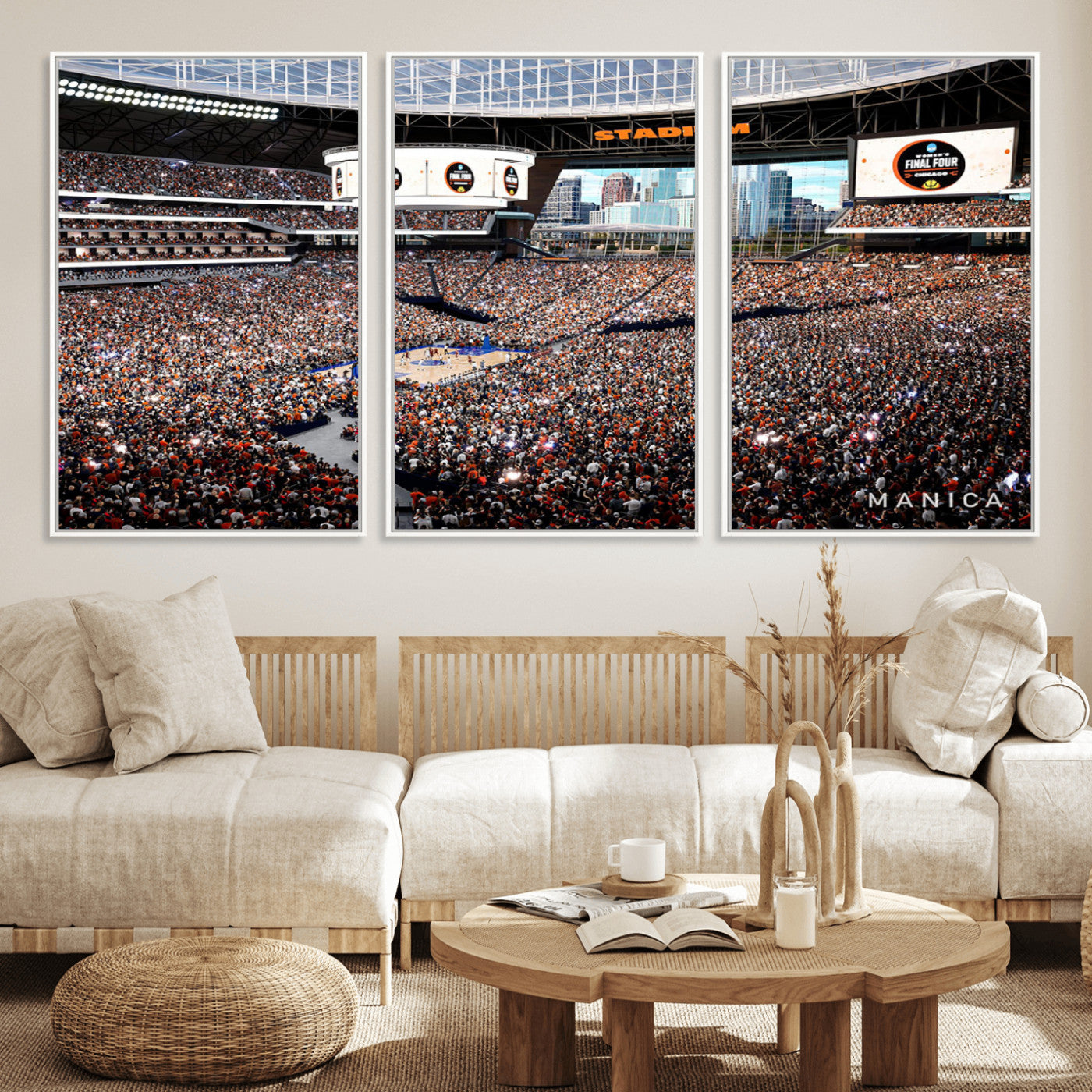 38616413-MGV-FC-60X30-3P_White-Chicago Dome Stadium Wall Art – Futuristic Basketball Final Four Arena Canvas Print, Modern Sports Fan Decor for Man Cave or