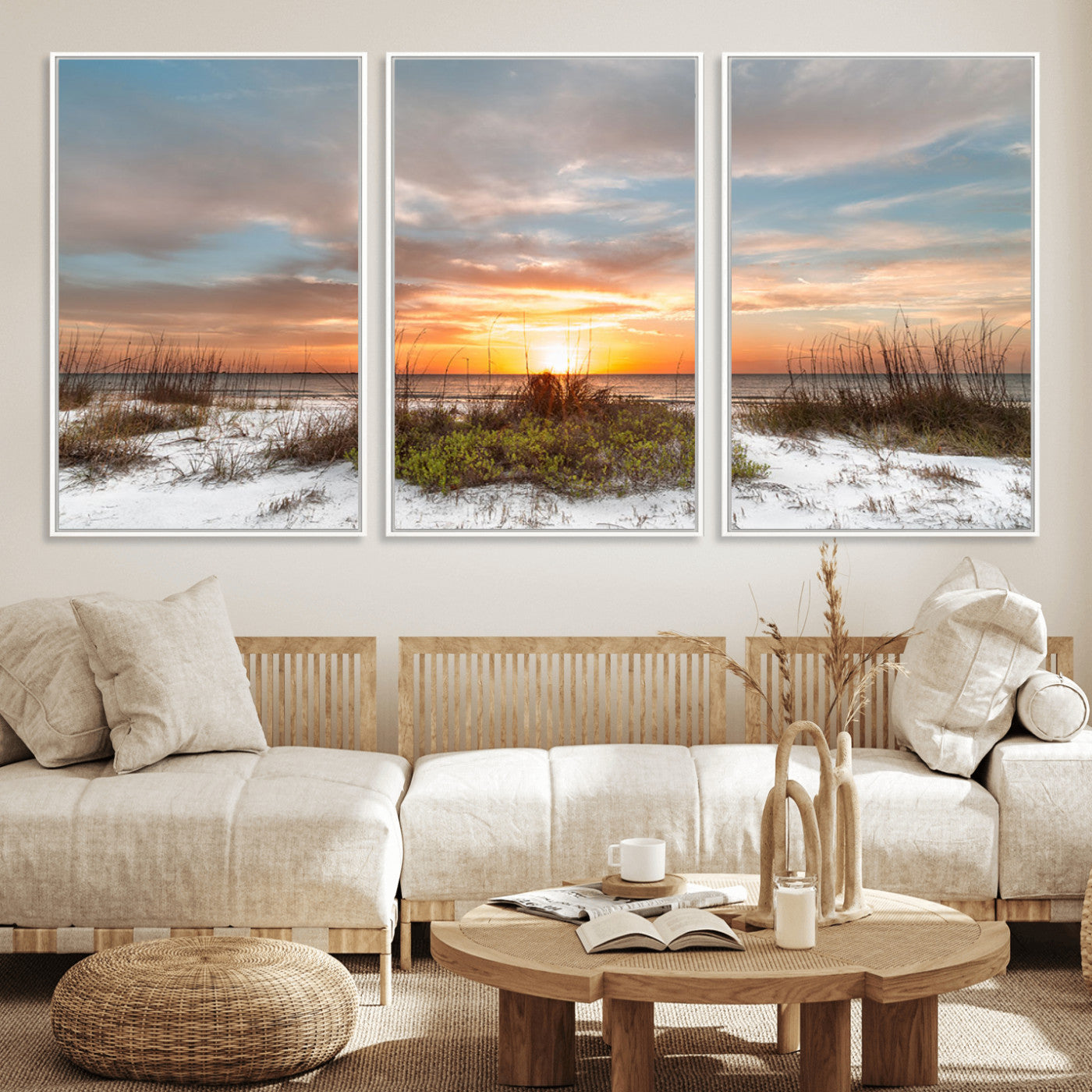 58266230-MGV-CV-36X24-Sunset Beach Canvas Wall Art – Coastal Ocean Landscape Print, Seaside Nature Art for Coastal Chic Decor, Living Room, Bedroom,