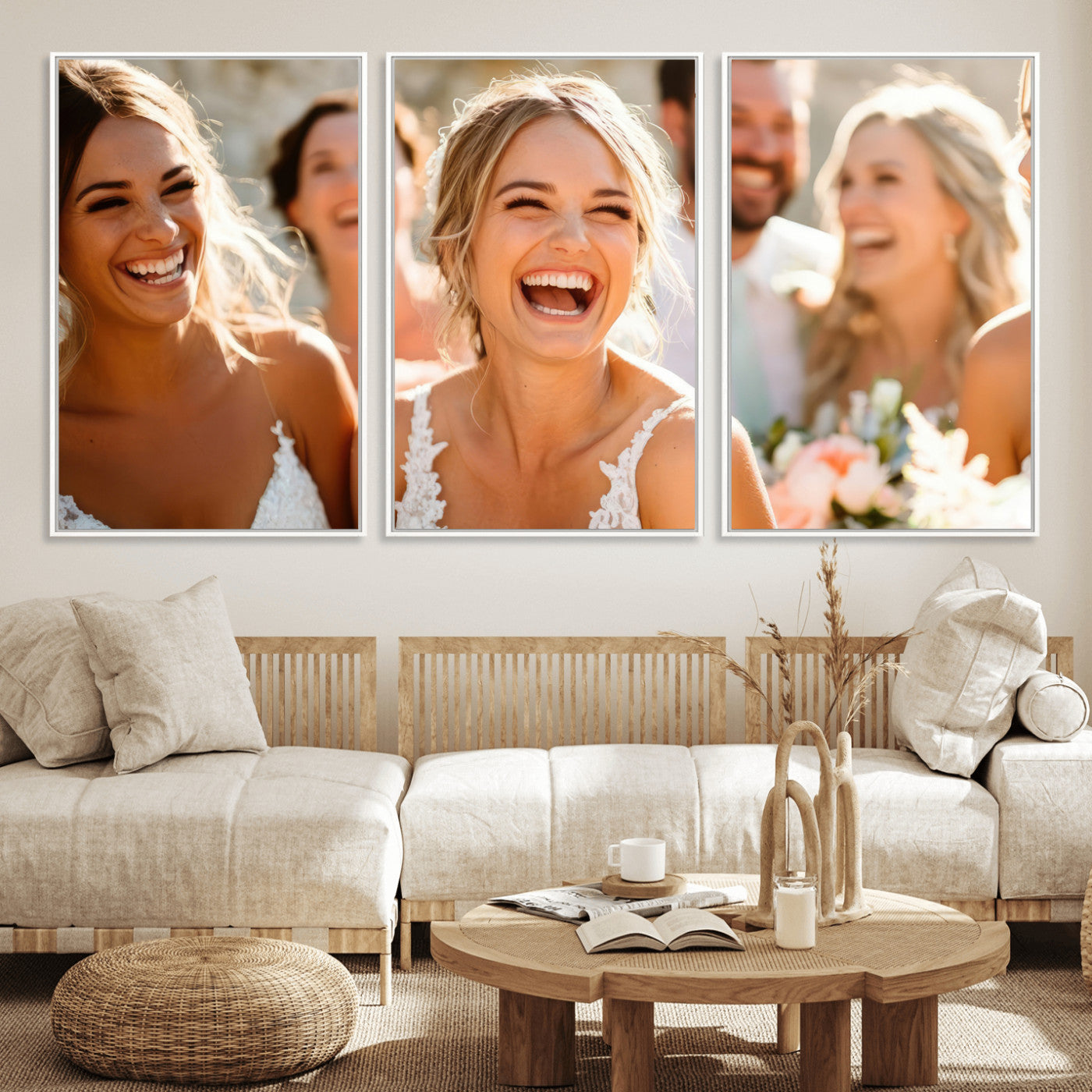 CSTM912-MGV-FC-60X30-3P_White-Framed Wedding Canvas Print - Custom Wall Art Keepsake for Couples, Elegant Home Decoration Gift, Create Your Own Photo Canvas