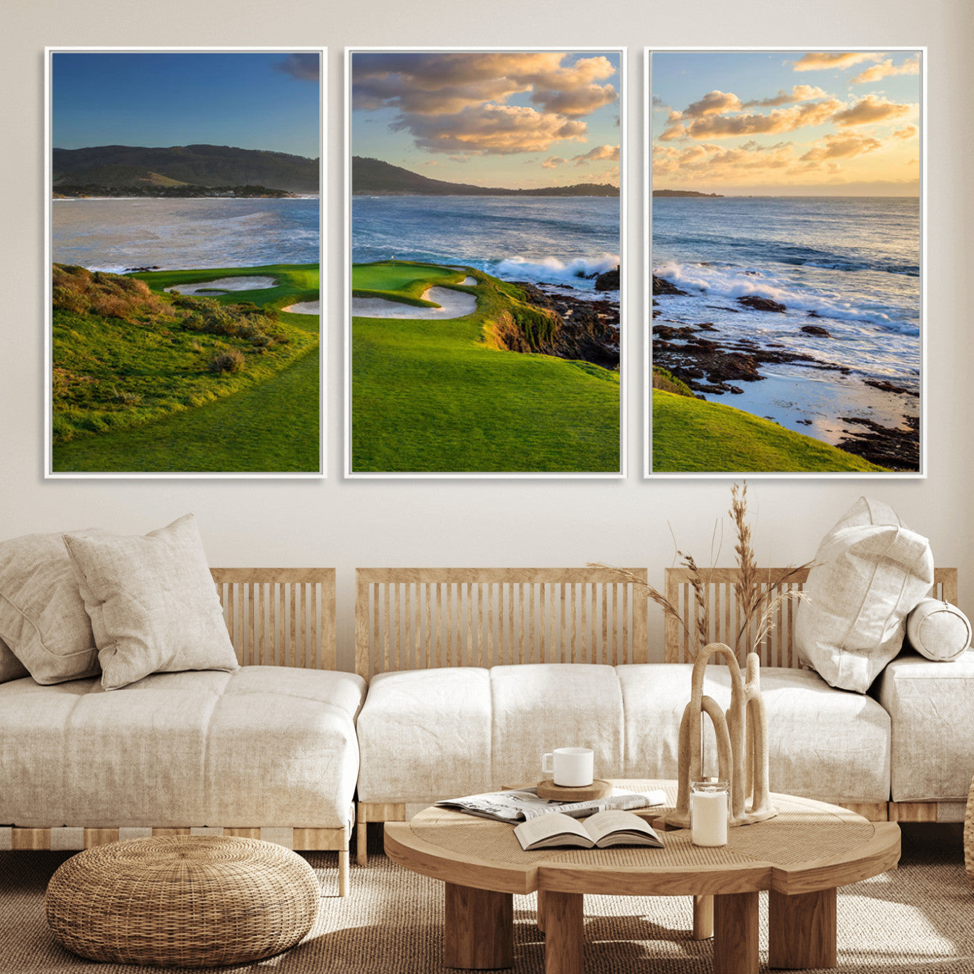 67486665-MGV-CV-36X24-Golf Course Wall Art – Pebble Beach Oceanfront Canvas Print, Coastal Fairway Photography Sports Decor for Living Room, Office, Man