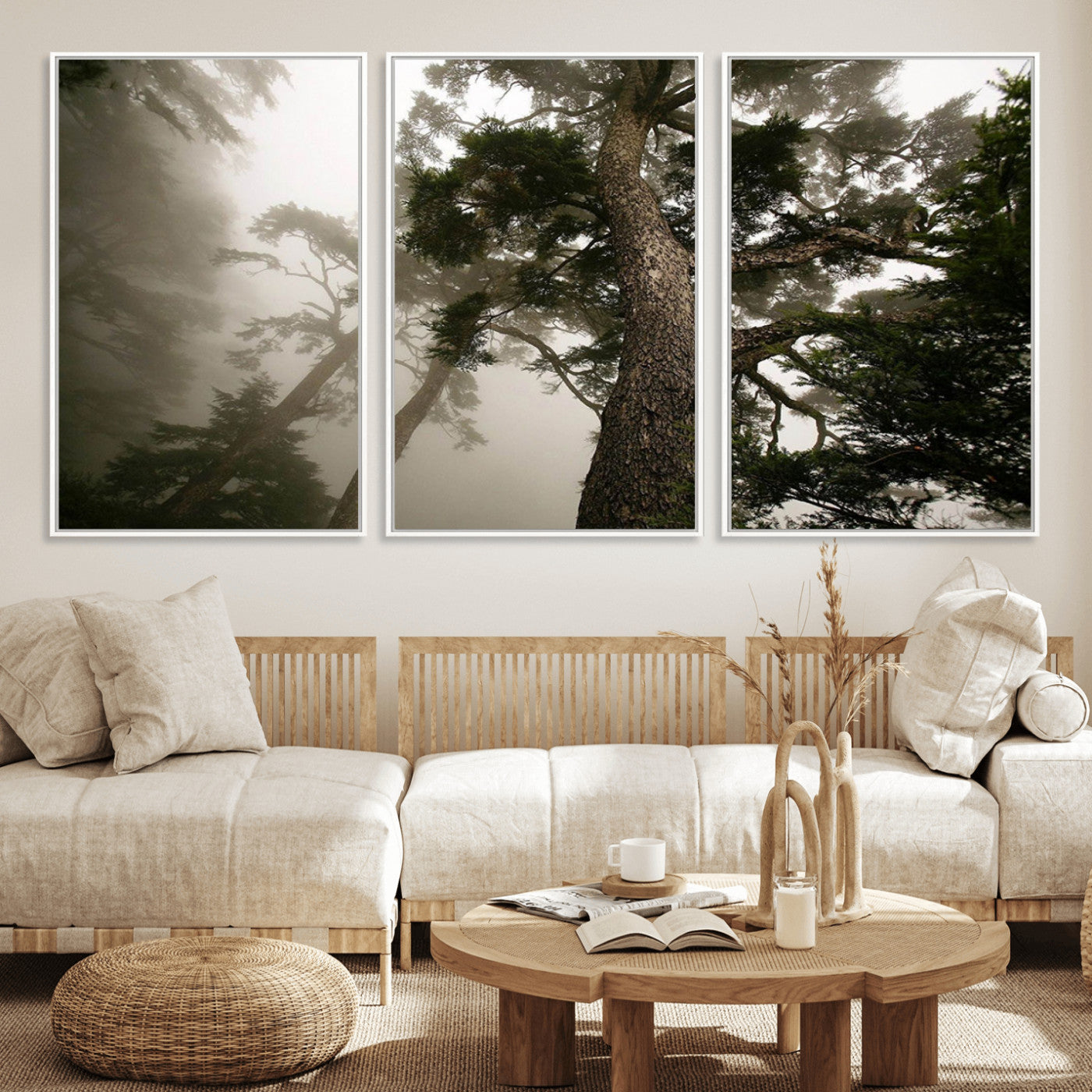 87969493-MGV-CV-36X24-Forest Wall Art – Misty Tall Trees Canvas Print, Dramatic Woodland Photography Decor for Bedroom, Living Room, Office, Cabin,