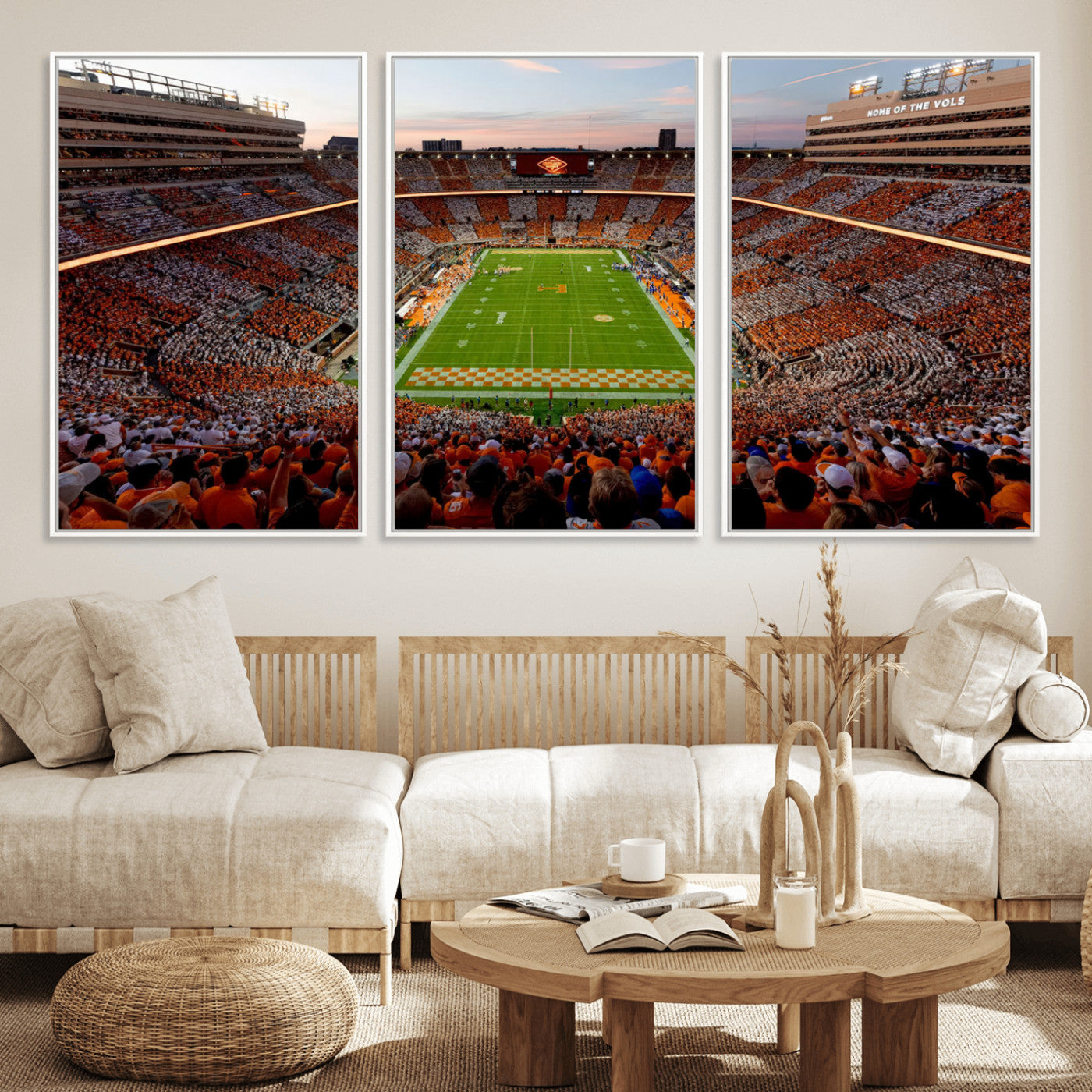 37160229-MGV-FC-60X30-3P_White-Tennessee Volunteers Wall Art – Neyland Stadium Sunset Checkerboard Game Canvas Print, Vols Football Panorama Sports Decor