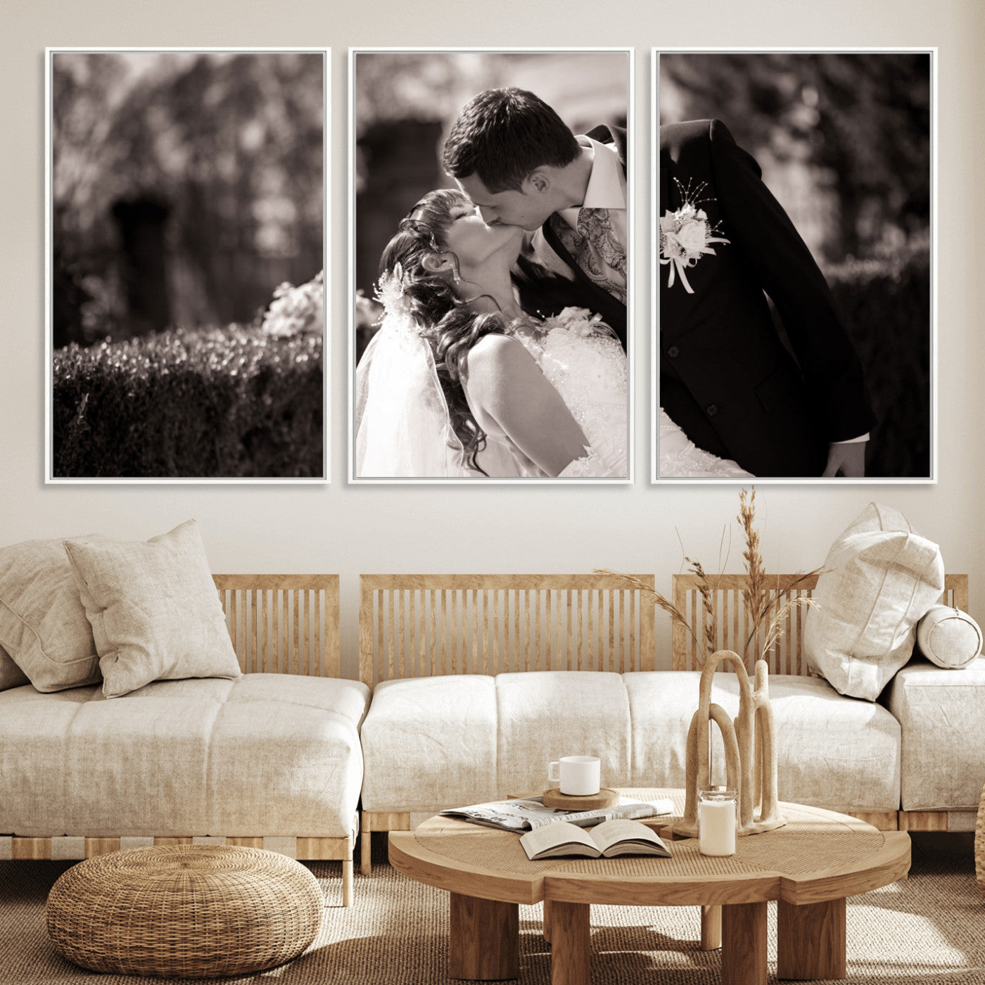 CSTM6030-MGV-FC-60X30-3P_White-Custom Wedding Photo Print - Custom Wall Art Picture Print, Create Your Own Photo Canvas Print