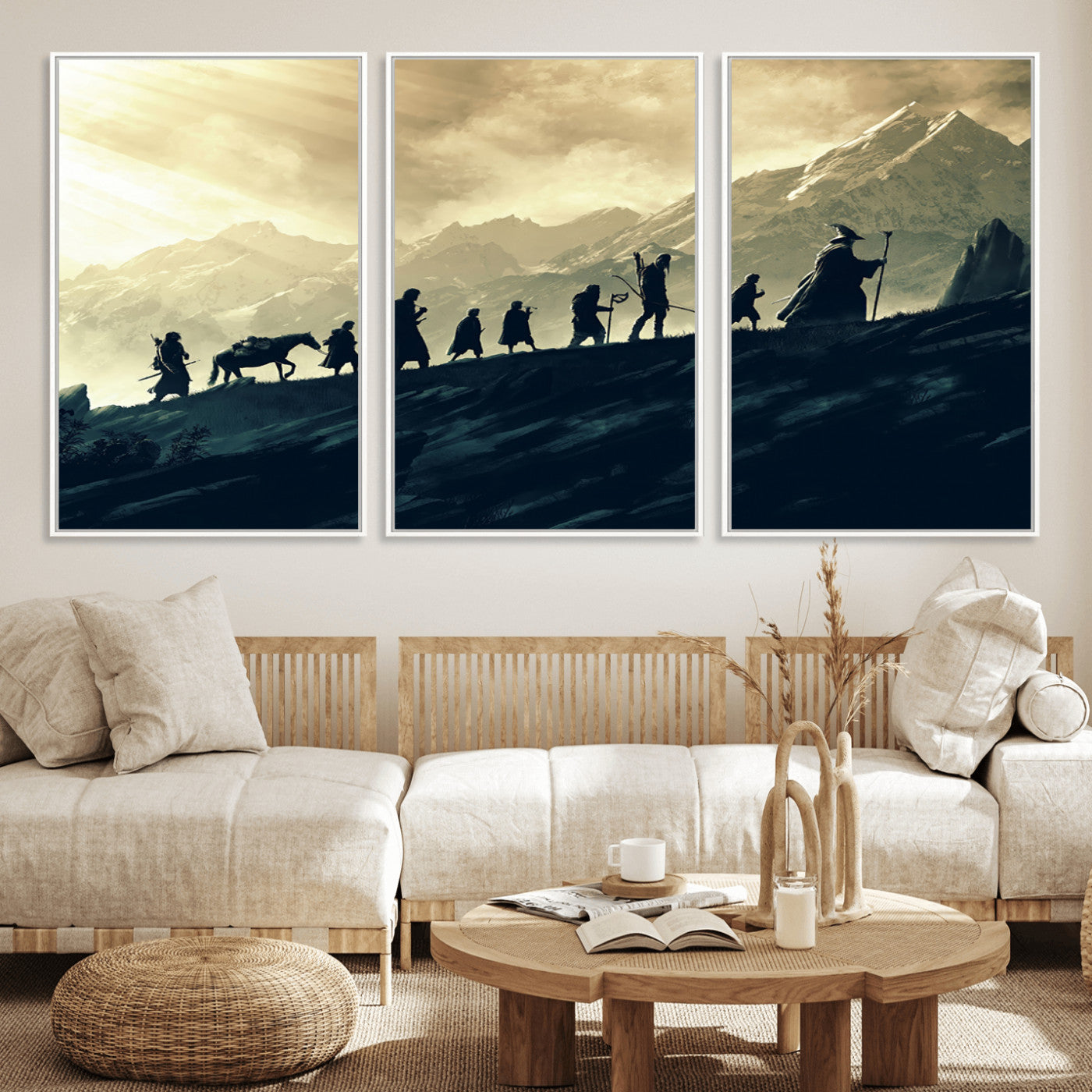 76547-MGV-FC-60X30-3P_White-Fellowship Journey Wall Art Canvas Print, Framed LOTR Art Picture Print, Middle Earth Perfect Tolkien Fantasy Decor Artwork