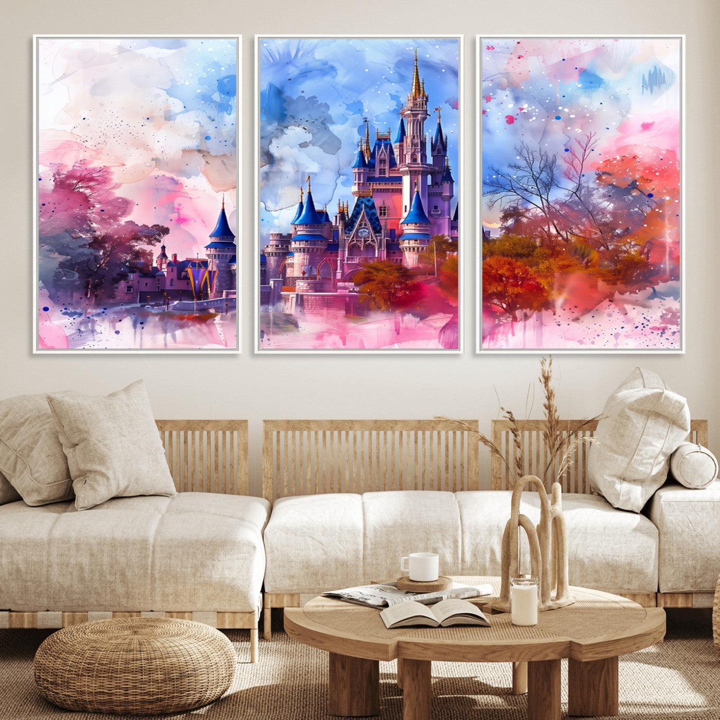 15129-MGV-CV-36X24-Disney Castle Wall Art Canvas Print, Framed Cinderella Palace Art Picture Print, Fantasy Kingdom Perfect Whimsical Fairytale Decor