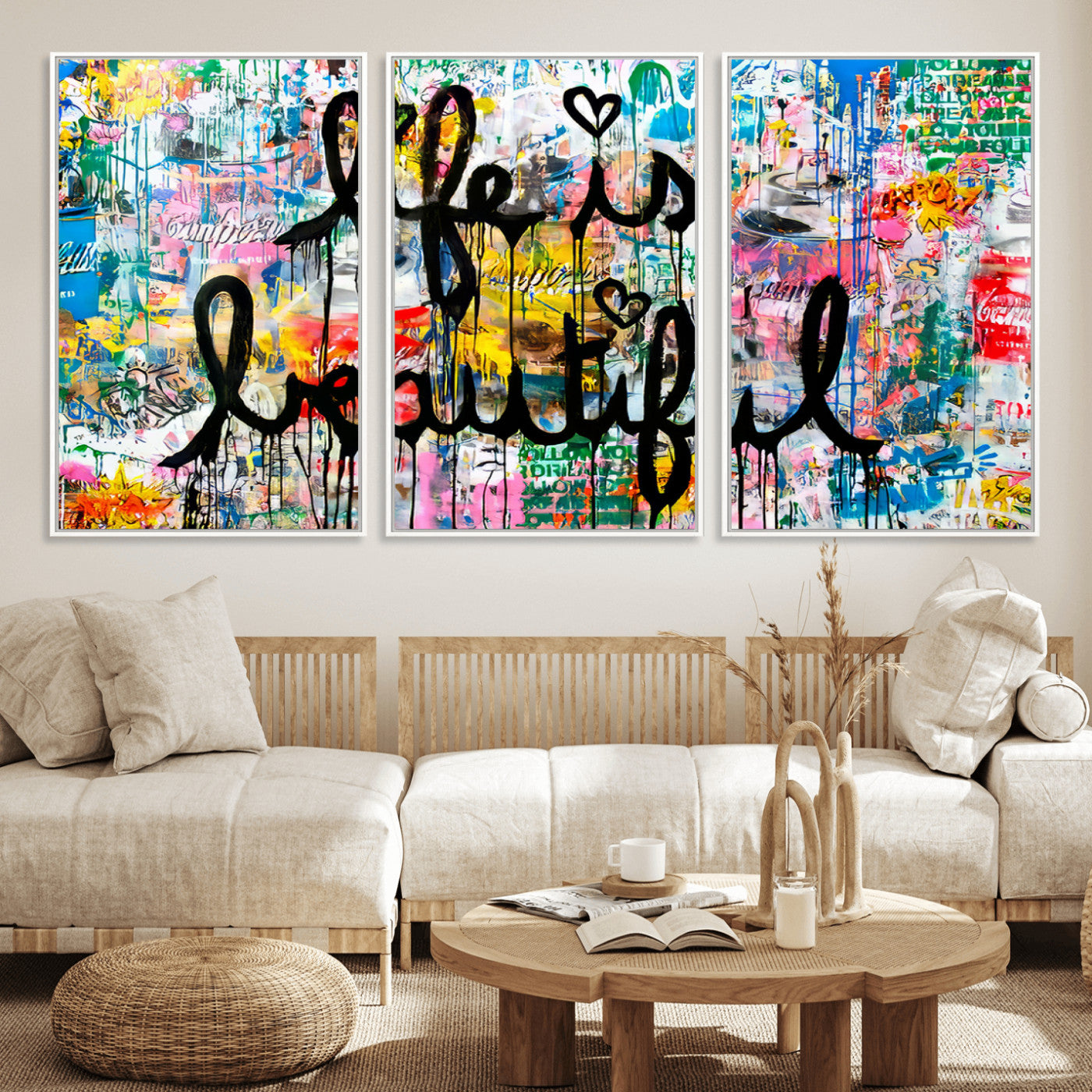 36856-MGV-CV-36X24-Life Is Beautiful Wall Art – Colorful Graffiti Canvas Print, Modern Street Style Artwork, Inspirational Decor for Living Room,