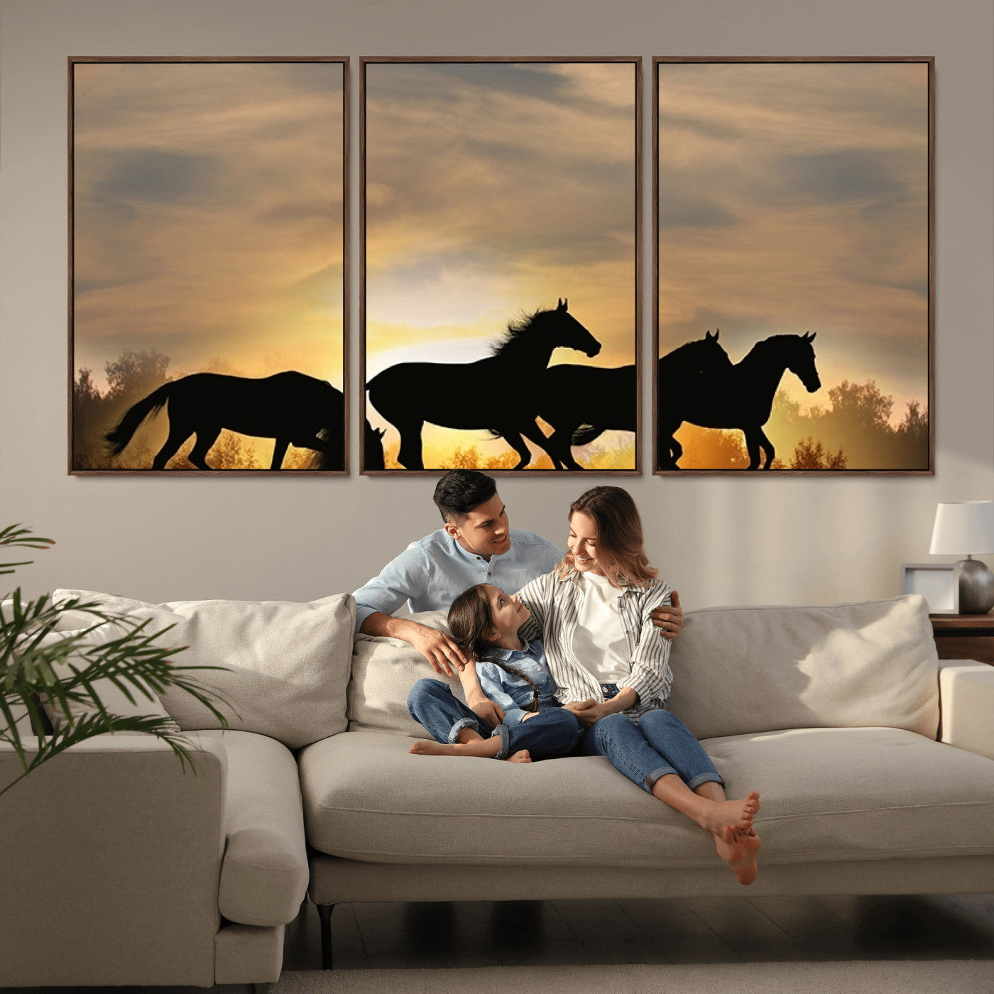 16620-MGV-CV-36X24-Sunset Stallions Wall Art – Silhouetted Horses Running Canvas Print, Nature’s Rhythm, Perfect for Living Room, Office, or Man Cave