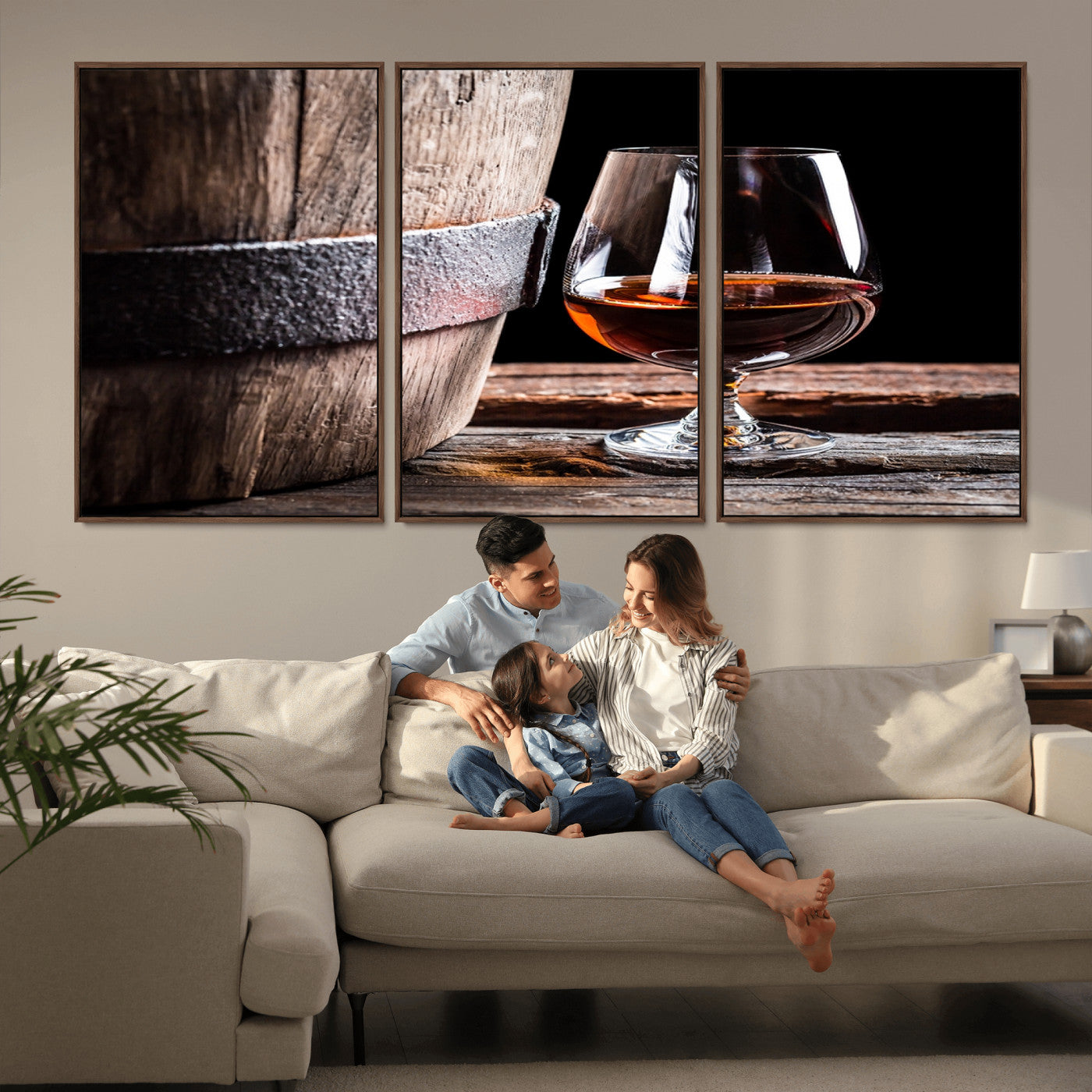 50839-MGV-CV-36X24-Barrel & Brandy Wall Art – Rustic Whiskey Barrel and Brandy Glass Canvas Print, Elegant Home Bar or Lounge Decor for Office, Man