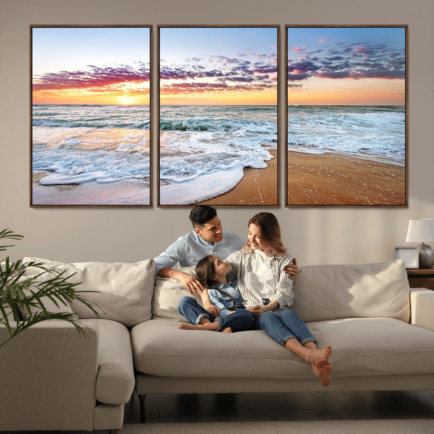 39560-MGV-CV-36X24-Sunrise Beach Wall Art – Vibrant Ocean Waves and Golden Sand Canvas Print, Seaside Coastal Decor for Living Room, Bedroom or