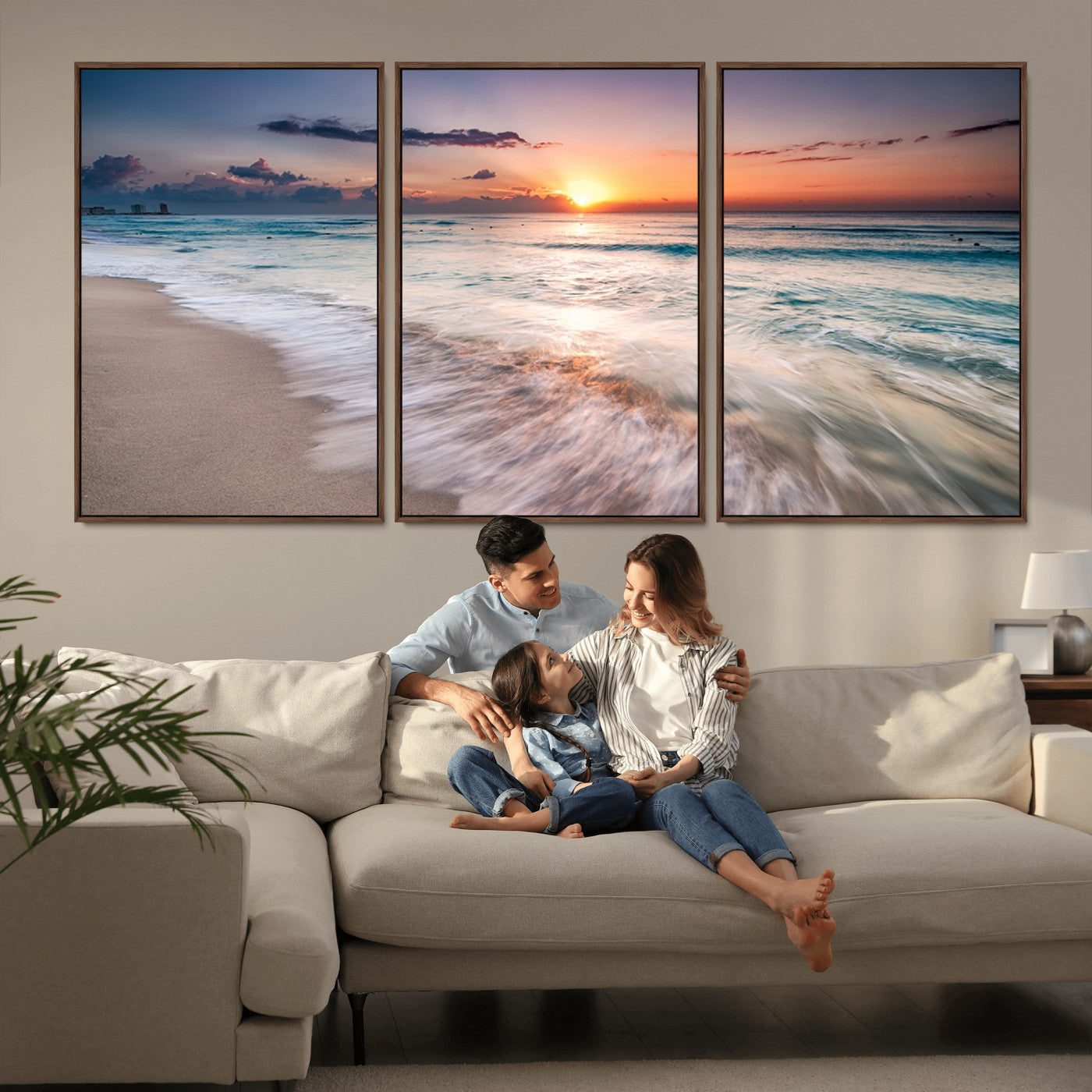 71849-MGV-CV-36X24-Sunrise Ocean Beach Wall Art – Serene Seascape Canvas Print with Gentle Waves, Coastal Nature Decor for Bedroom, Living Room or