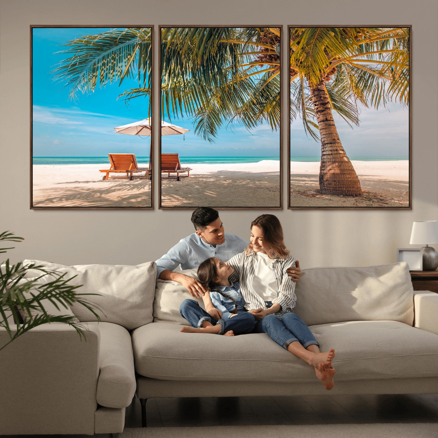 69754-MGV-CV-36X24-Tropical Beach Wall Art – Relaxing Palm Tree and Lounge Chairs Canvas Print, Serene Coastal Decor for Living Room, Bedroom, Office