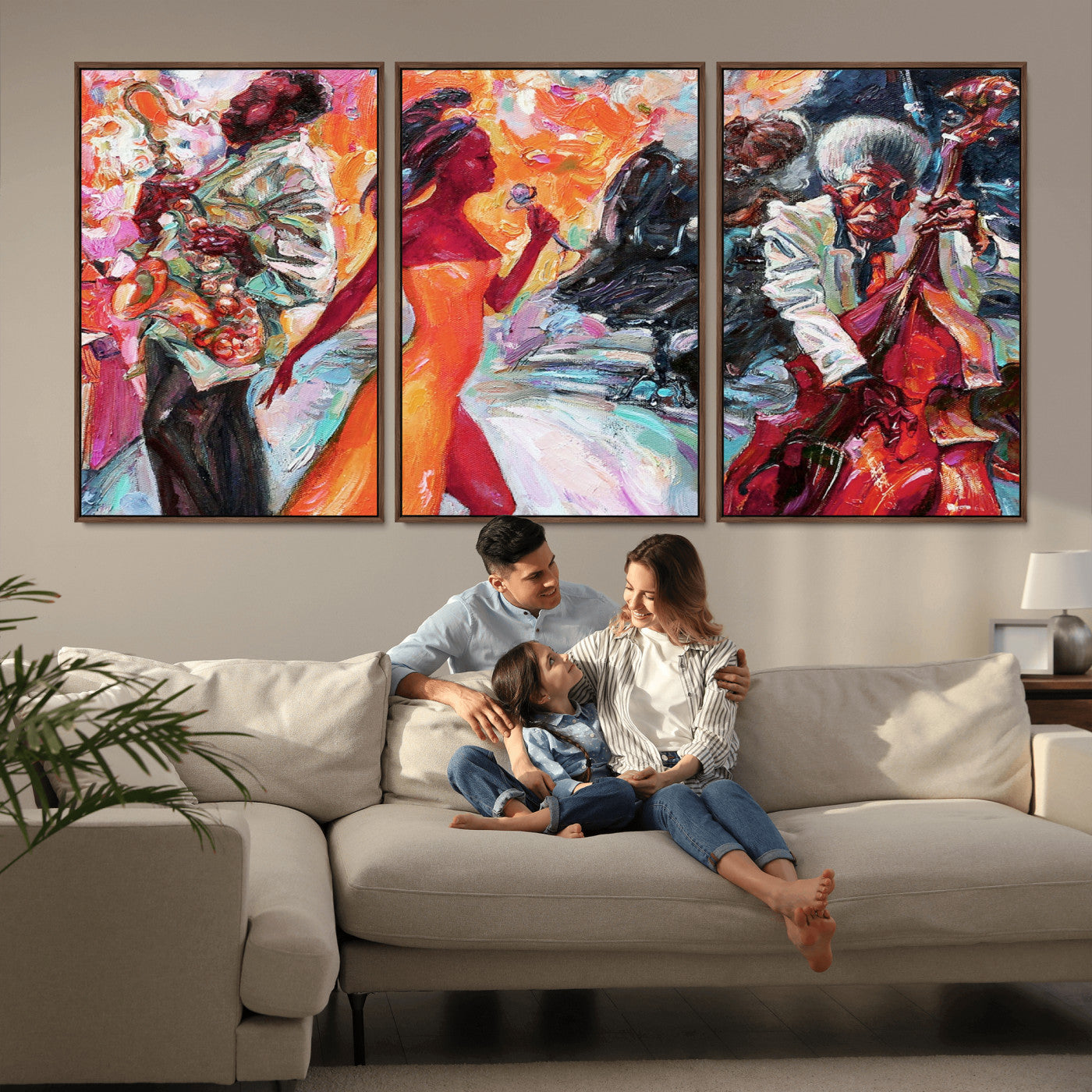 24452-MGV-CV-36X24-Vibrant Jazz Musician Painting - Expressive Art Print of Live Jazz Band, Perfect Wall Decor for Music Lovers and Art Enthusiasts