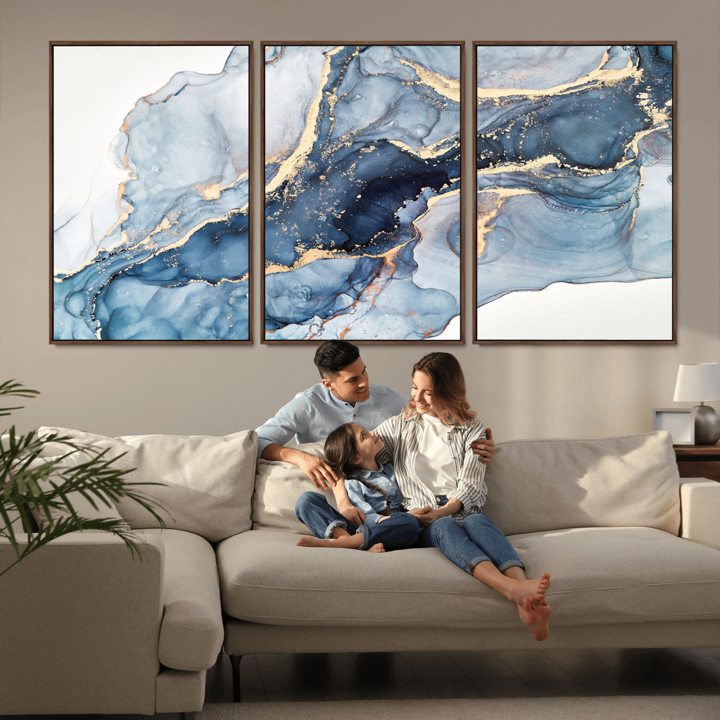 33782-MGV-CV-36X24-Abstract Marble Wall Art – Blue & Gold Fluid Painting Canvas Print, Modern Home Decor for Living Room, Bedroom or Office