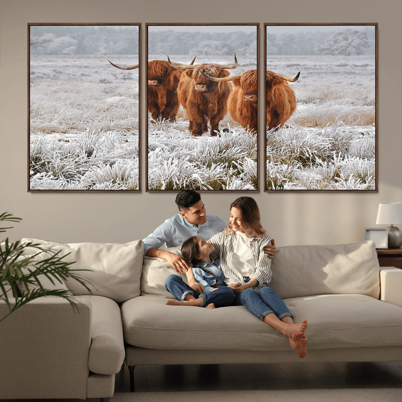10396-MGV-CV-36X24-Highland Cattle Wall Art – Rustic Winter Landscape Canvas Print, Farmhouse Decor for Living Room, Office, Cabin or Country Home