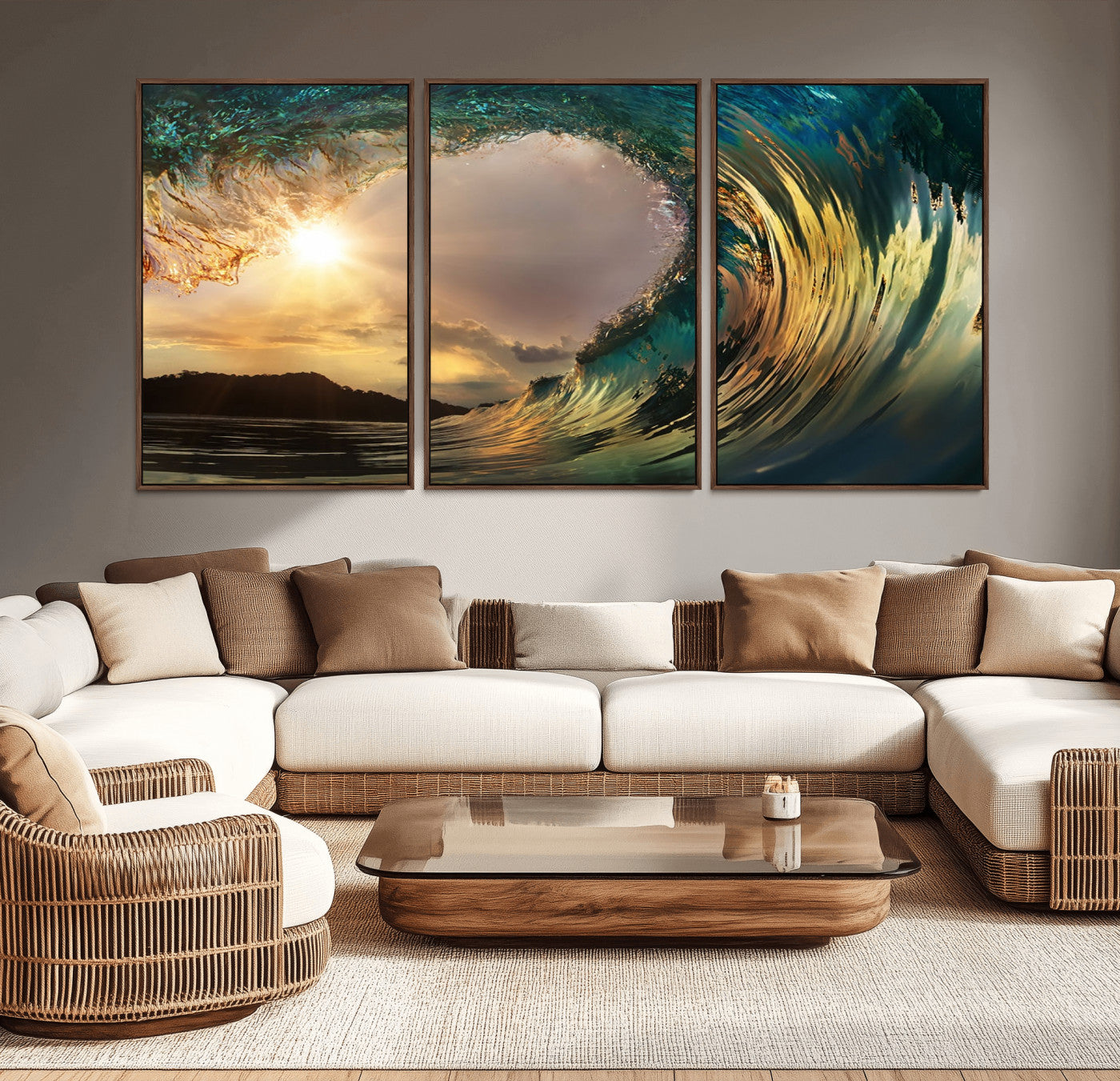 38256-MGV-CV-36X24-Ocean Wave Wall Art – Stunning Sunrise Through Curling Wave Canvas Print, Coastal Surf Photography Seascape Decor for Living Room,