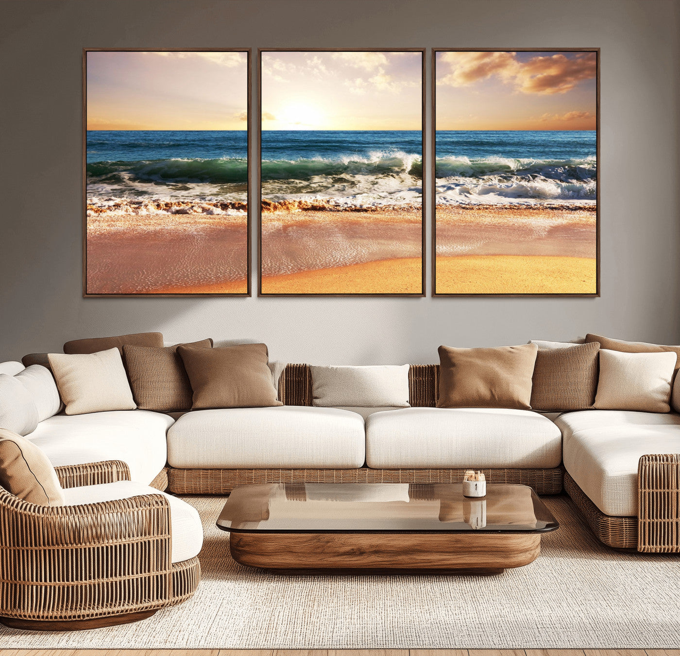 79005-MGV-CV-36X24-Golden Sunrise Ocean Waves Wall Art – Panoramic Seashore Canvas Print, Calming Coastal Decor for Home, Office or Relaxation Space