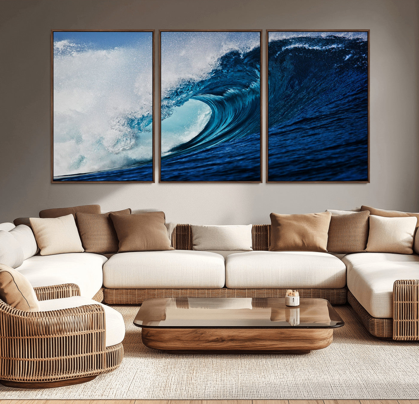 89502-MGV-CV-36X24-Powerful Ocean Wave Wall Art – Panoramic Blue Sea Wave Canvas Print, Coastal Surf Photography Artwork for Living Room, Bedroom, or