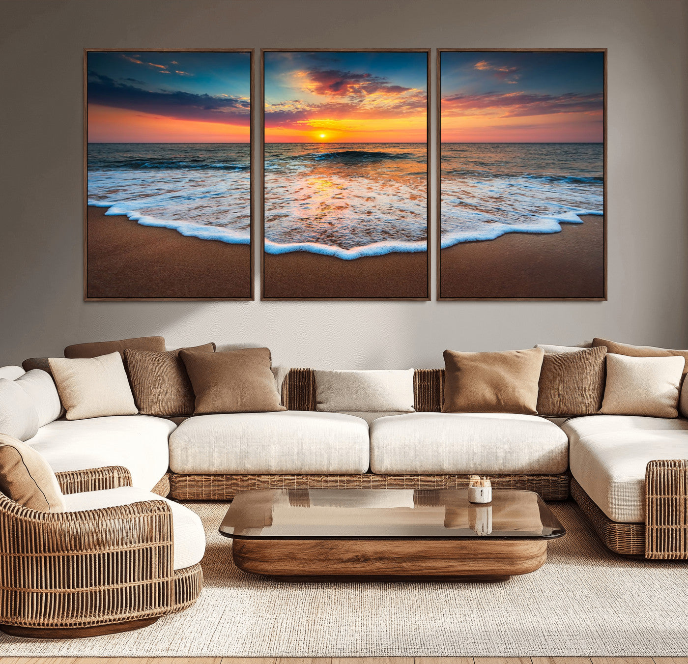 16110-MGV-CV-36X24-Ocean Sunset Wall Art – Vibrant Beach Waves and Horizon Canvas Print, Relaxing Coastal Seascape Decor for Living Room or Bedroom