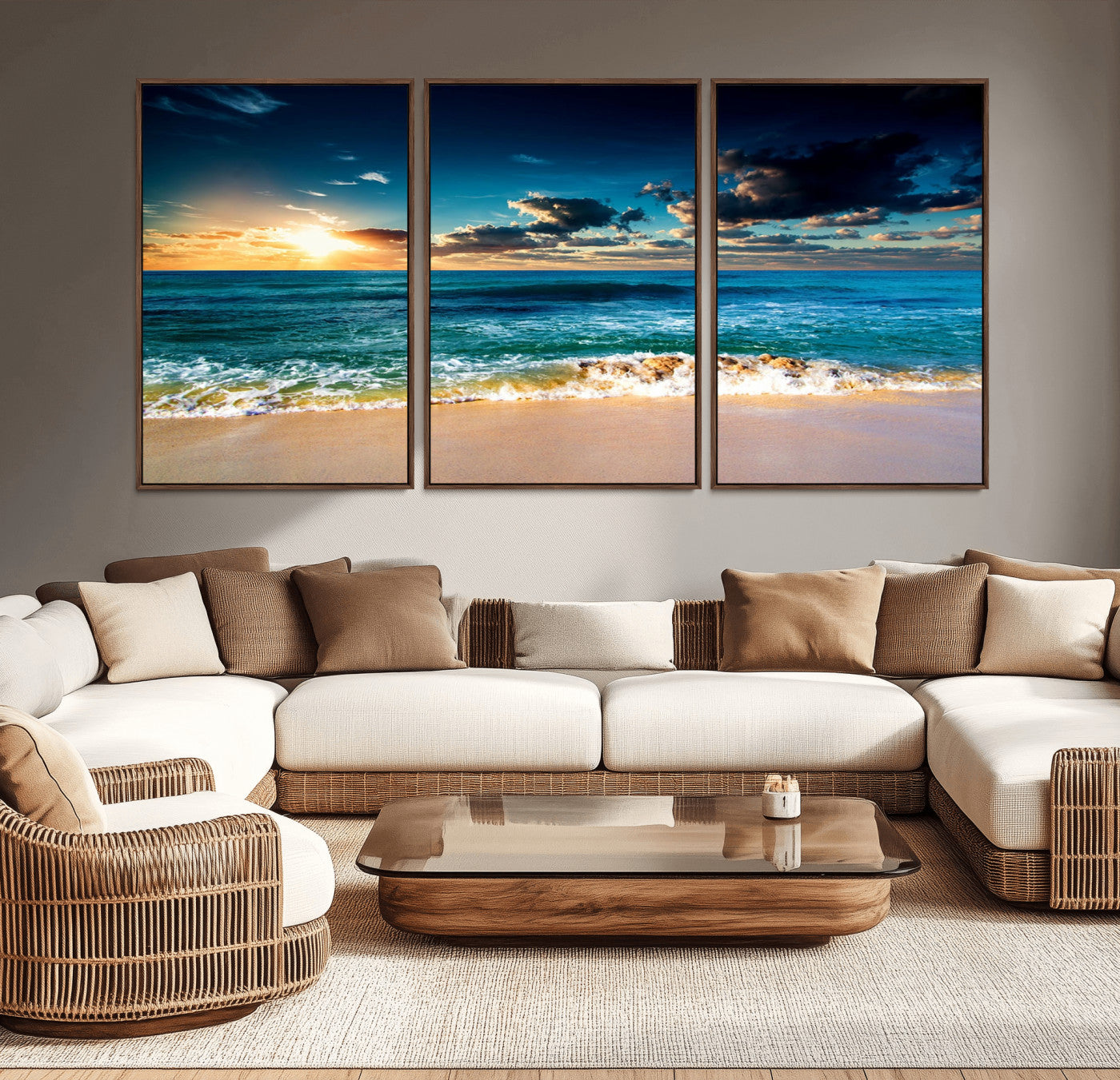 88985-MGV-CV-36X24-Ocean Sunset Wall Art – Tranquil Beach Waves Canvas Print, Coastal Seascape Decor for Living Room or Office