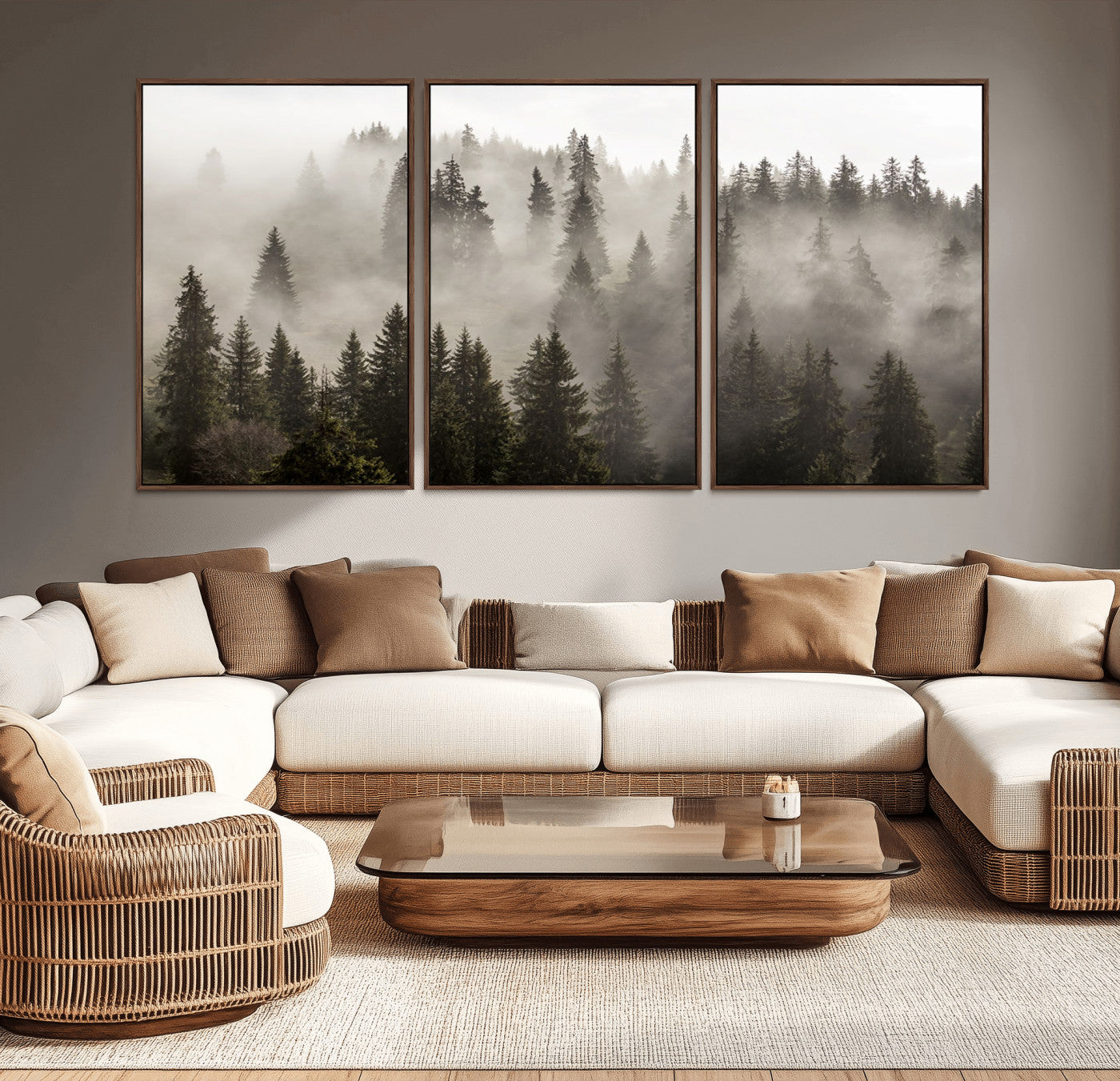 62862-MGV-CV-36X24-Misty Forest Wall Art – Tranquil Pine Tree Canvas Print with Mountain Fog, Nature Landscape Artwork for Living Room, Bedroom, or