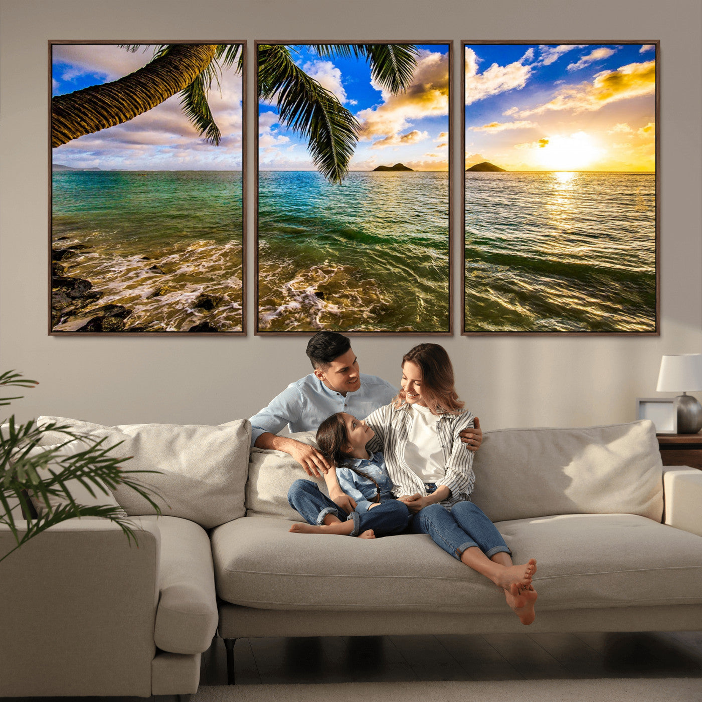 68606-MGV-CV-36X24-Tropical Palm Tree Ocean Wall Art – Sunset Beach Seascape Print, Coastal Paradise Decor for Living Room or Office