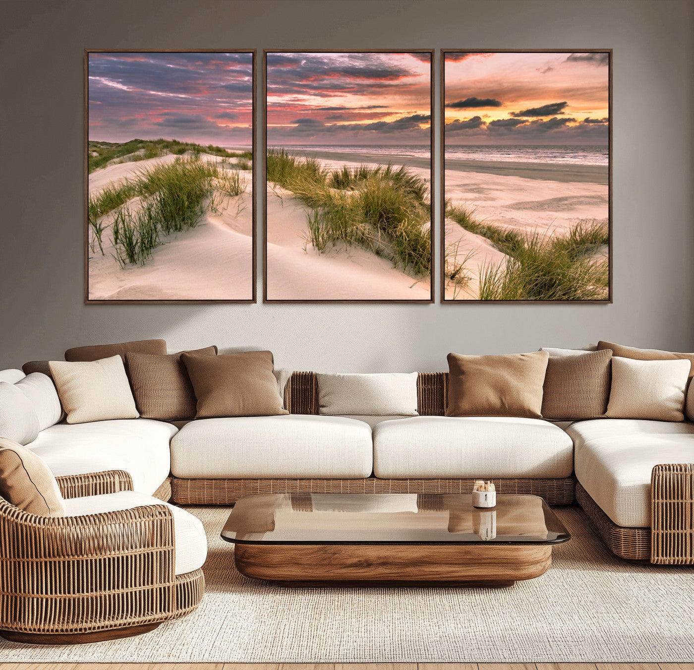 60570-MGV-CV-36X24-Beach Sunset Wall Art – Coastal Sand Dunes and Ocean Horizon Canvas Print, Tranquil Seascape Photography Decor for Living Room or