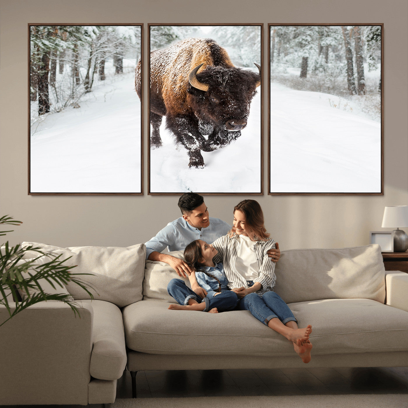 84699-MGV-CV-36X24-Bison in Winter Wall Art – Majestic Buffalo Canvas Print with Snowy Forest Landscape, Rustic Wildlife Artwork for Cabin, Living