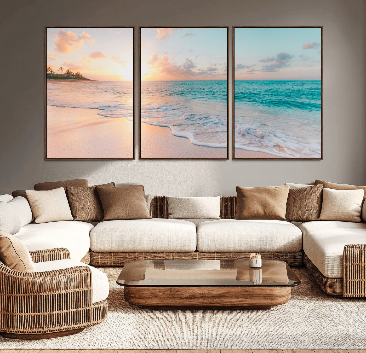 89767-MGV-CV-36X24-Ocean Sunset Wall Art – Serene Beach Canvas Print with Pastel Sky and Waves, Coastal Seascape Artwork for Bedroom, Living Room, or