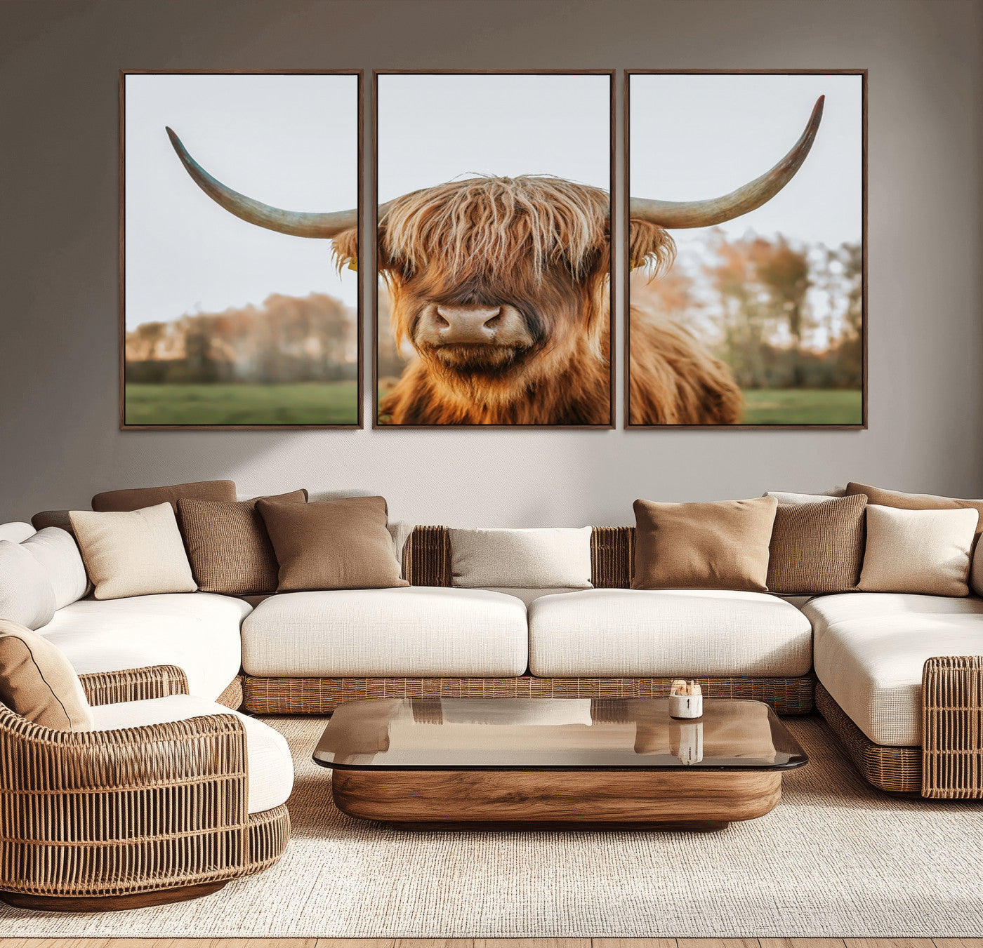 64824-MGV-CV-36X24-Highland Cow Wall Art – Rustic Scottish Bull Canvas Print, Farmhouse Animal Decor for Living Room, Bedroom, Office or Cabin