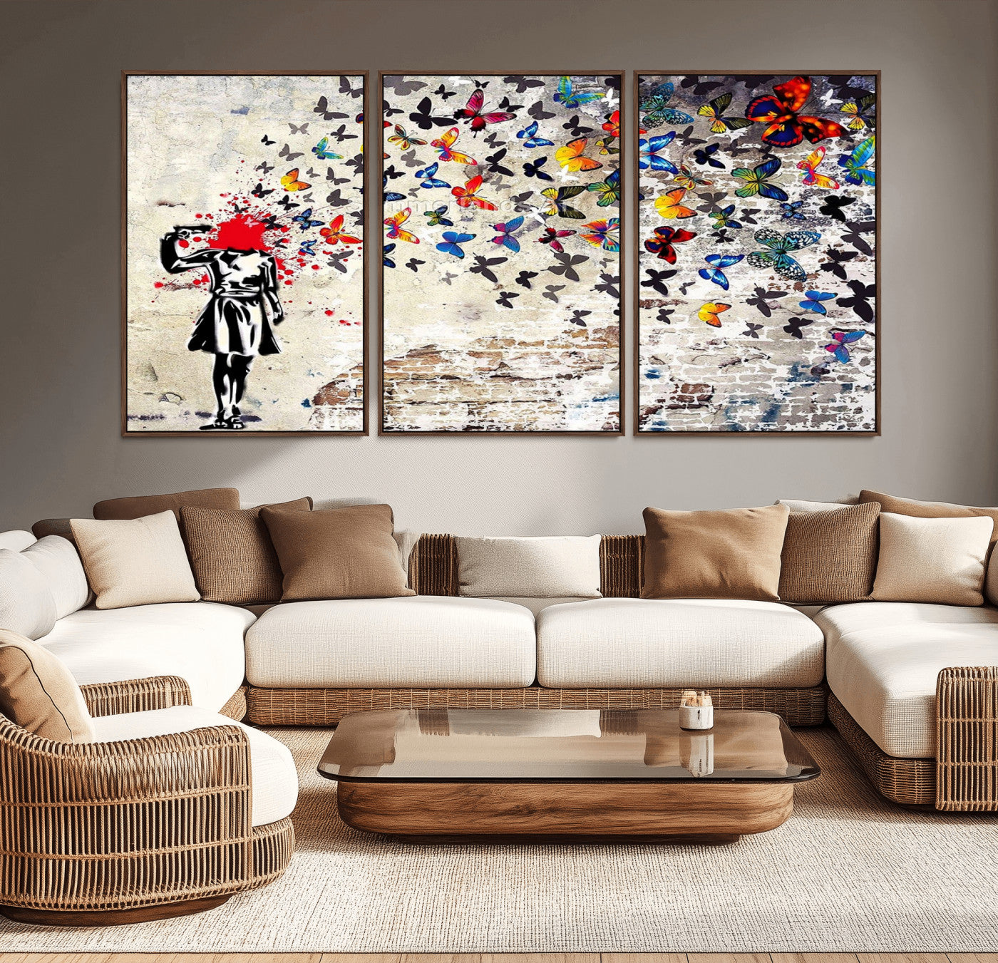 88654-MGV-CV-36X24-Butterfly Explosion Graffiti Wall Art – Street Art Canvas Print, Colorful Butterfly Spray Mural, Modern Abstract Urban Wall Decor