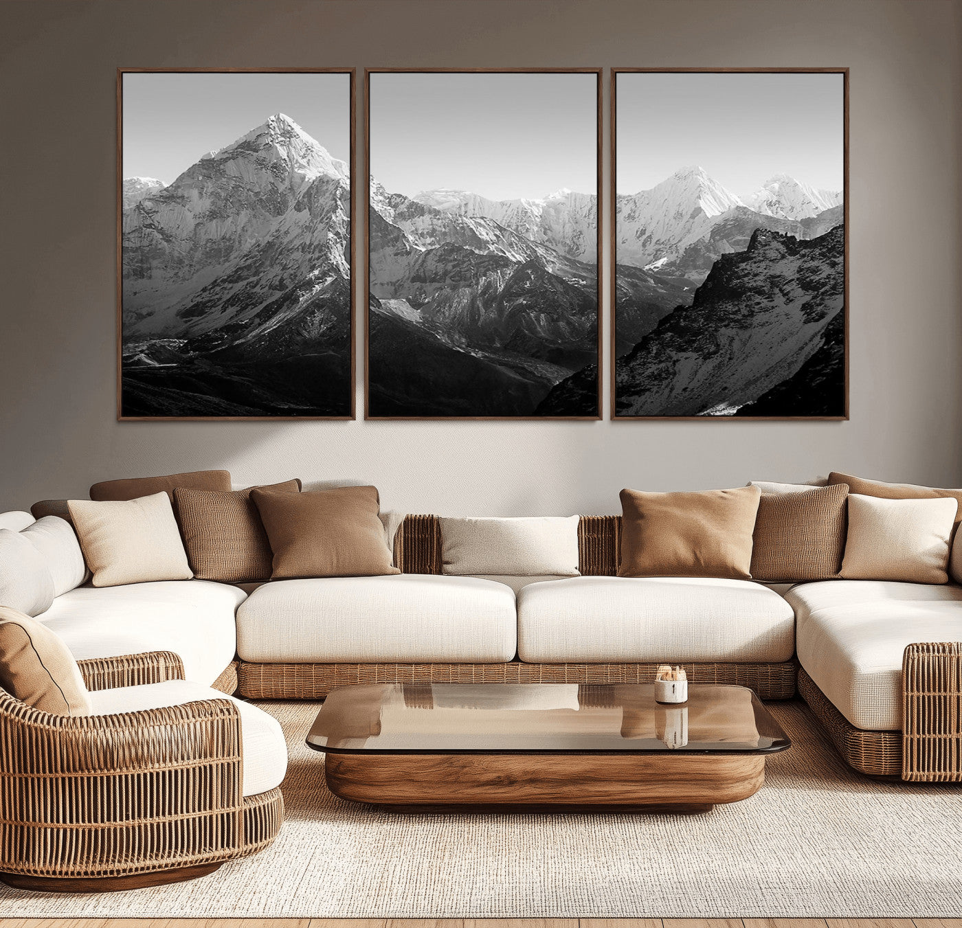 10775-MGV-CV-36X24-Snow Capped Mountain Wall Art – Black and White Canvas Print of Majestic Peaks, Nature Landscape Photography for Office, Bedroom,