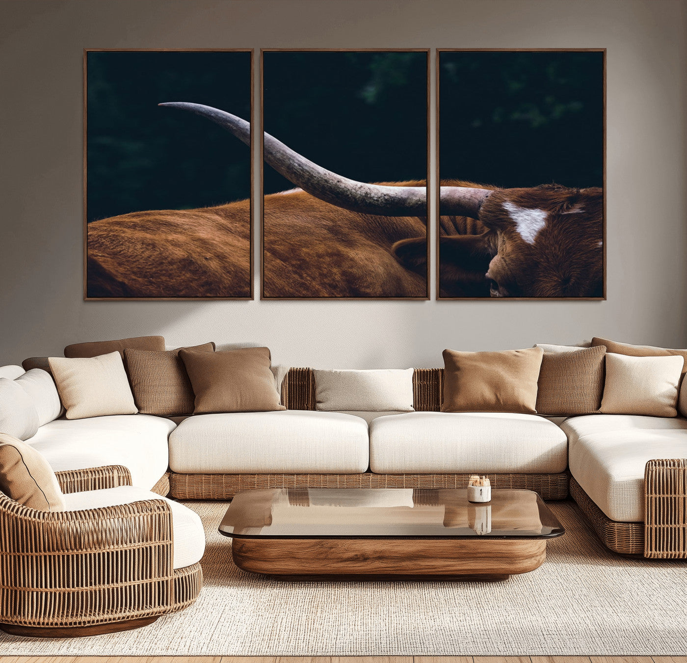 55197-MGV-CV-36X24-Texas Longhorn Wall Art – Rustic Western Bull Horn Canvas Print and Farmhouse Country Animal Decor for Living Room, Office or