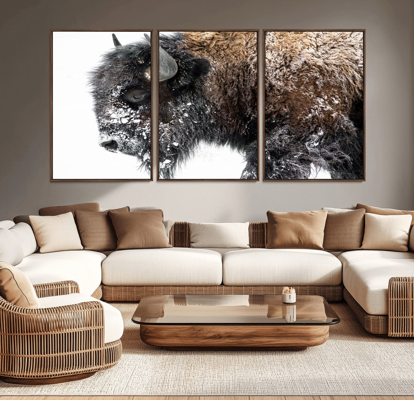 24304-MGV-CV-36X24-Bison Wall Art Canvas Print, Framed Winter Bison Art Picture Print, Snowy Buffalo Perfect Rustic Farmhouse Decor Artwork