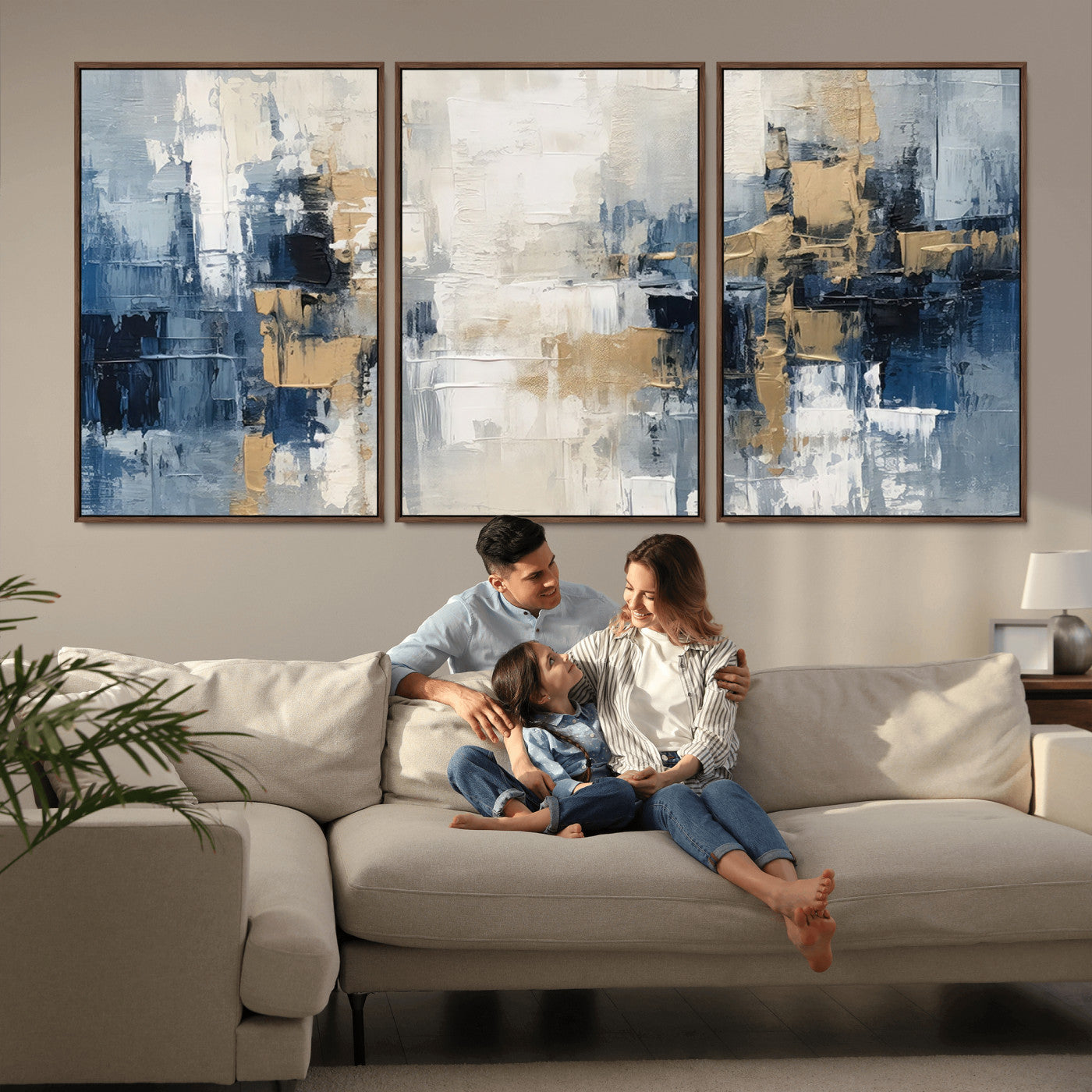 44344-MGV-CV-36X24-Abstract Blue and Gold Wall Art – Modern Hand Painted Canvas Print, Contemporary Textured Painting for Living Room, Bedroom or