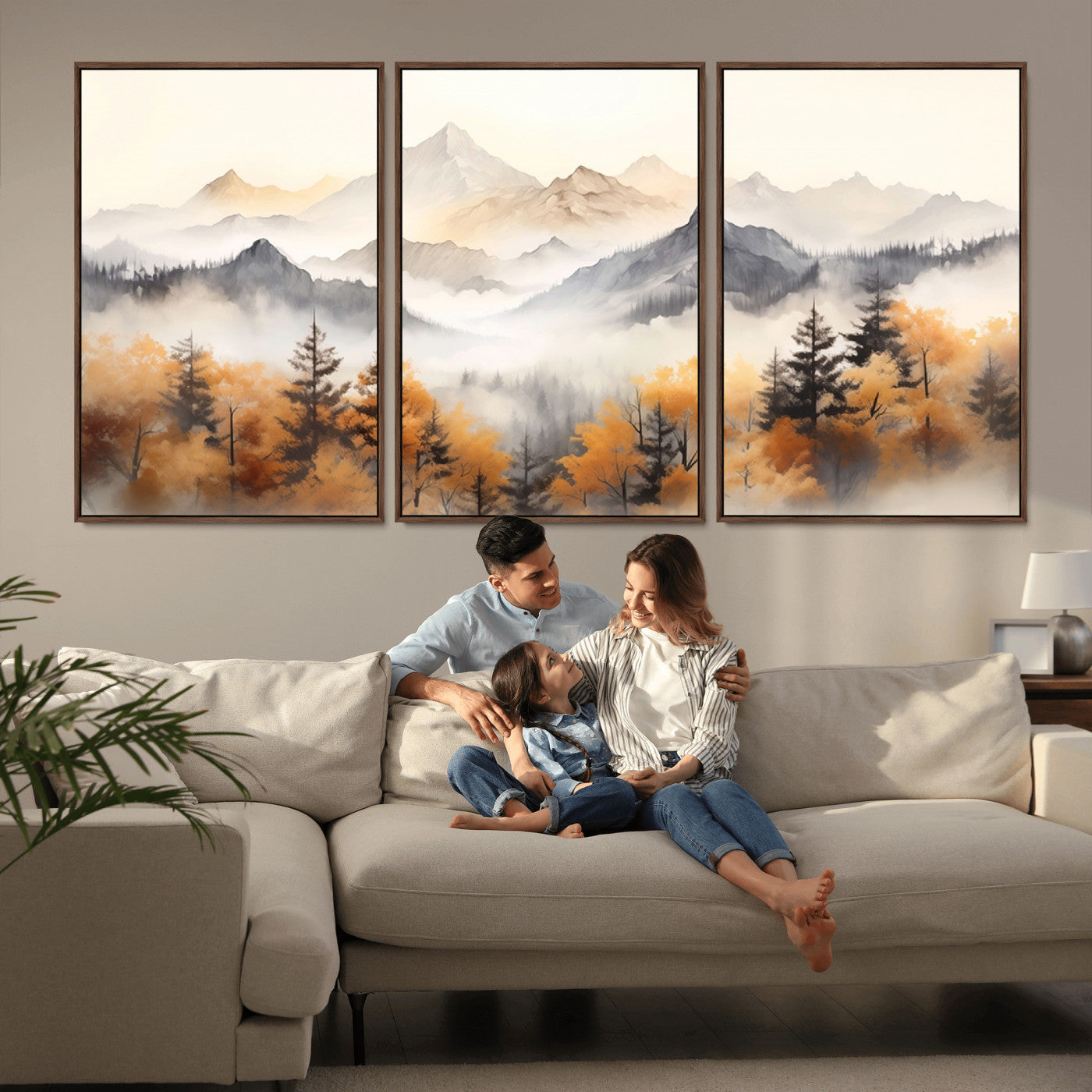 70049-MGV-CV-36X24-Autumn Mountain Forest Wall Art – Misty Landscape Canvas Print, Rustic Nature Inspired Decor for Living Room, Bedroom or Office