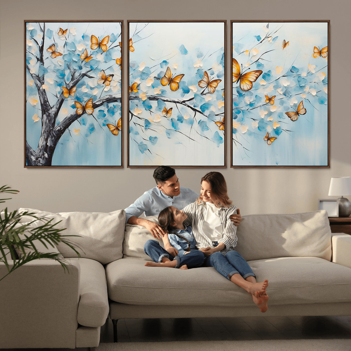 59455-MGV-CV-36X24-Butterfly Tree Branch Wall Art – Blue and Yellow Abstract Canvas Print, Modern Nature Artwork for Living Room, Bedroom or Office