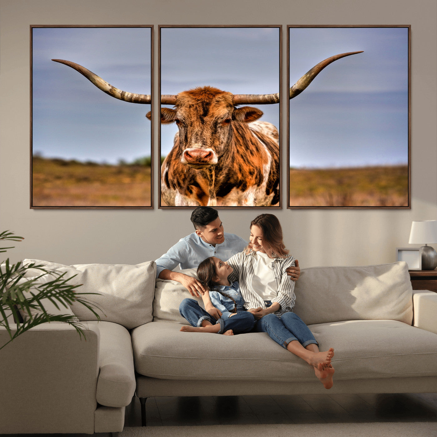 18594-MGV-CV-36X24-Texas Longhorn Bull Wall Art – Rustic Western Cattle Canvas Print, Country Farmhouse Decor for Living Room, Office or Cabin