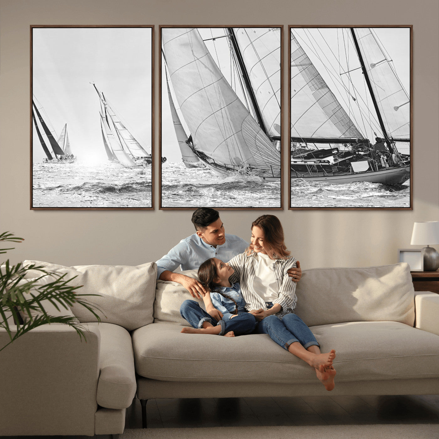 Boat-1-MGV-CV-36X24-Sailboat Racing Wall Art – Nautical Black and White Canvas Print, Ocean Adventure Decor for Office, Living Room or Bedroom