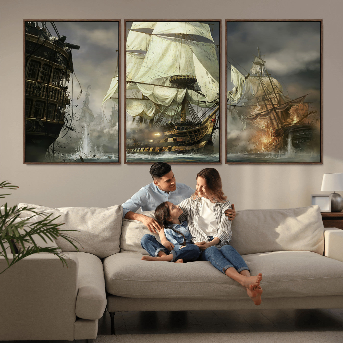 26512-MGV-CV-36X24-Naval Battle Wall Art – Dramatic Tall Ship Canvas Print, Historic Pirate Sailing War Scene, Nautical Decor for Office, Study or