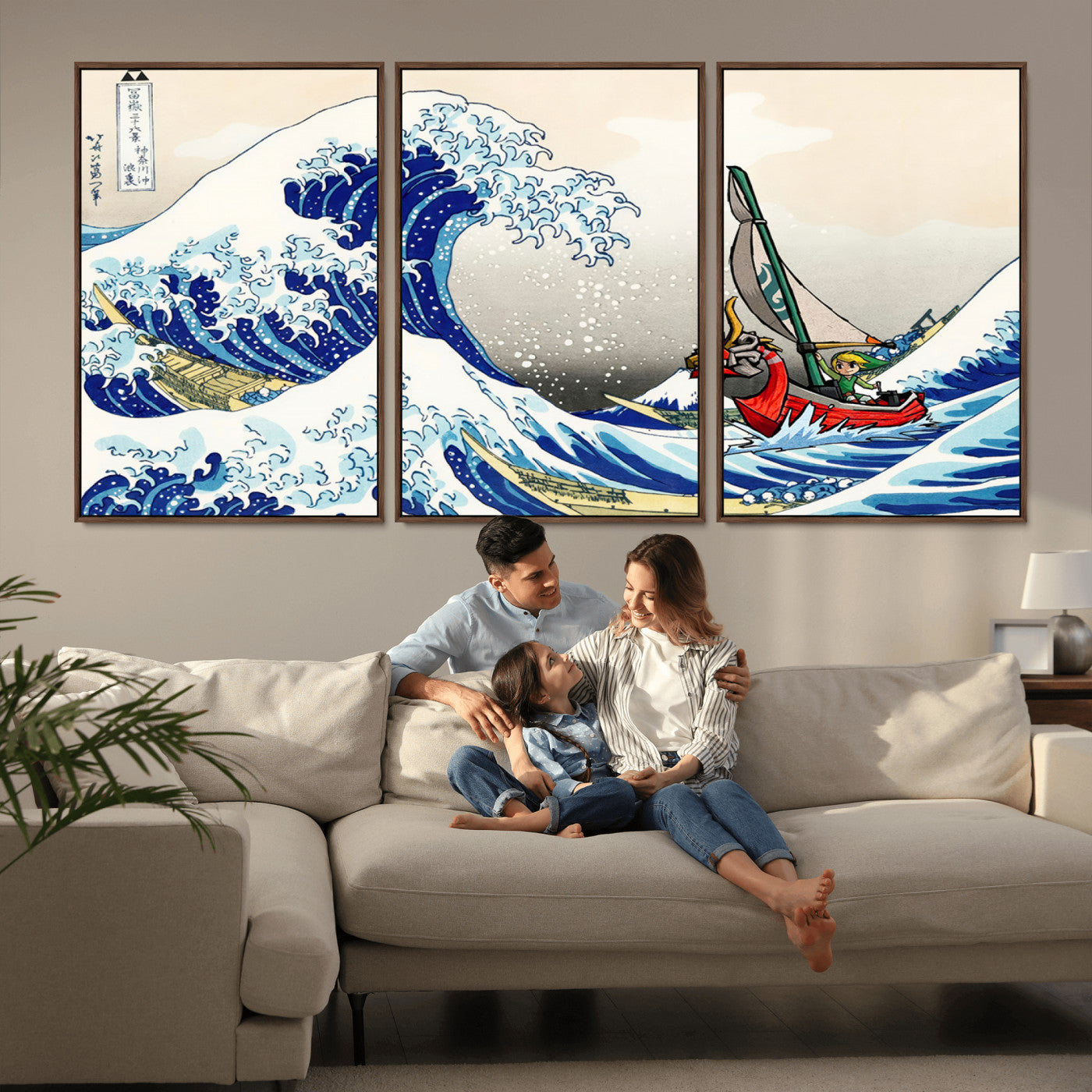 19450-MGV-CV-36X24-Great Wave Adventure Wall Art – Japanese Style Ocean Canvas Print, Fantasy Sailing Decor for Living Room, Bedroom or Office