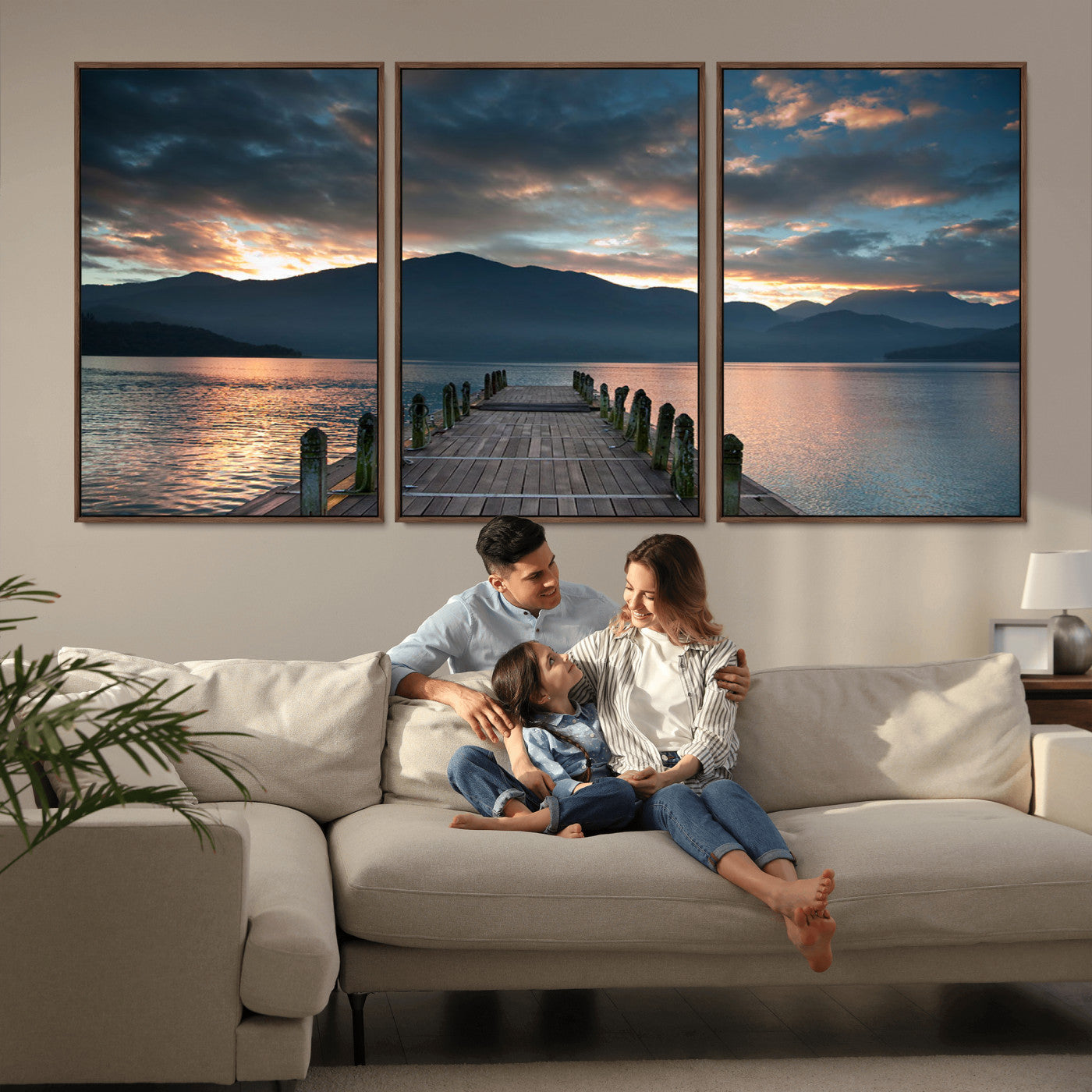 20442-MGV-CV-36X24-Lakeside Sunset Dock Wall Art – Peaceful Mountain Lake Canvas Print, Serene Nature Landscape Decor for Living Room, Bedroom or