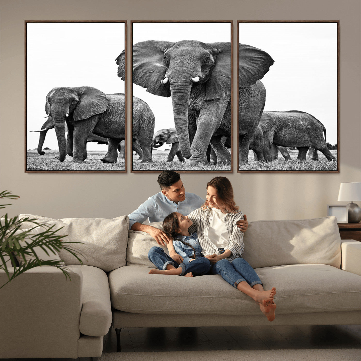 91685-MGV-CV-36X24-Elephant Herd Wall Art – Black and White Safari Canvas Print, African Wildlife Photography Decor for Living Room, Office or
