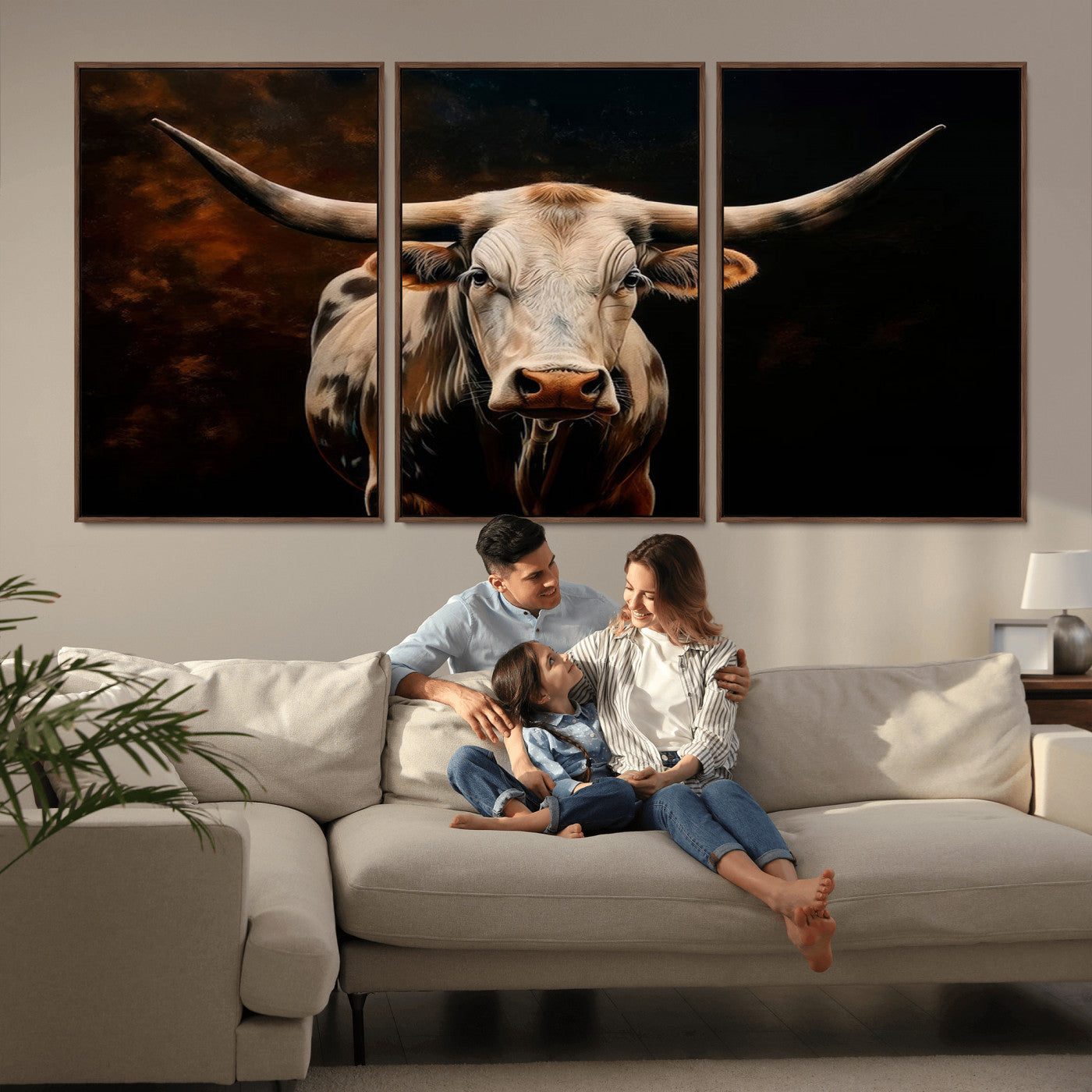 70522-MGV-CV-36X24-Longhorn Bull Wall Art – Striking Canvas Print of Majestic Bull, Premium Animal Decor for Home, Office, Man Cave, or Living Room