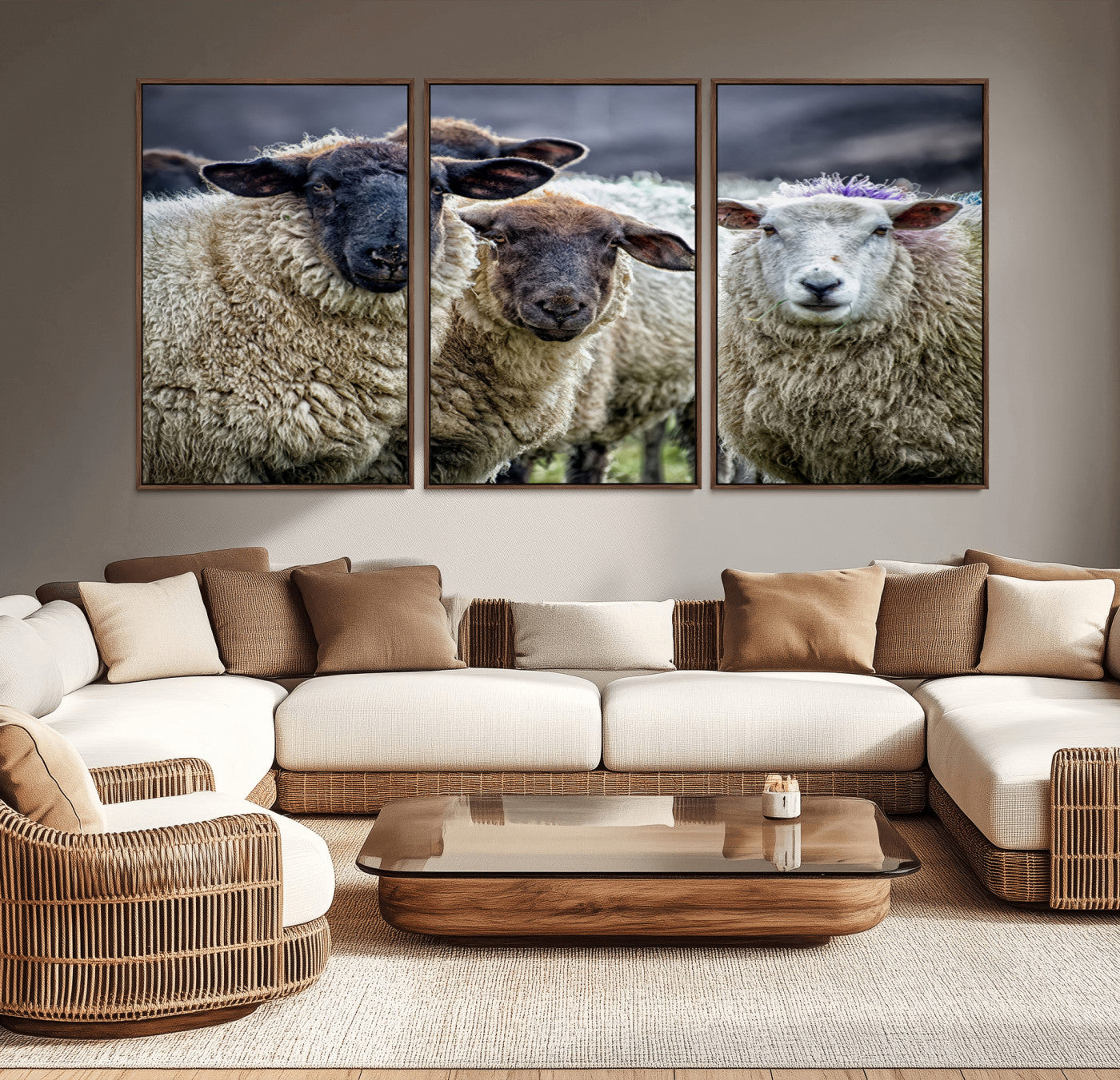 18418-MGV-CV-36X24-Sheep Wall Art Canvas Print, Framed Farmhouse Sheep Art Picture Print, Sheep Herd Perfect Rustic Farmhouse Decor Artwork