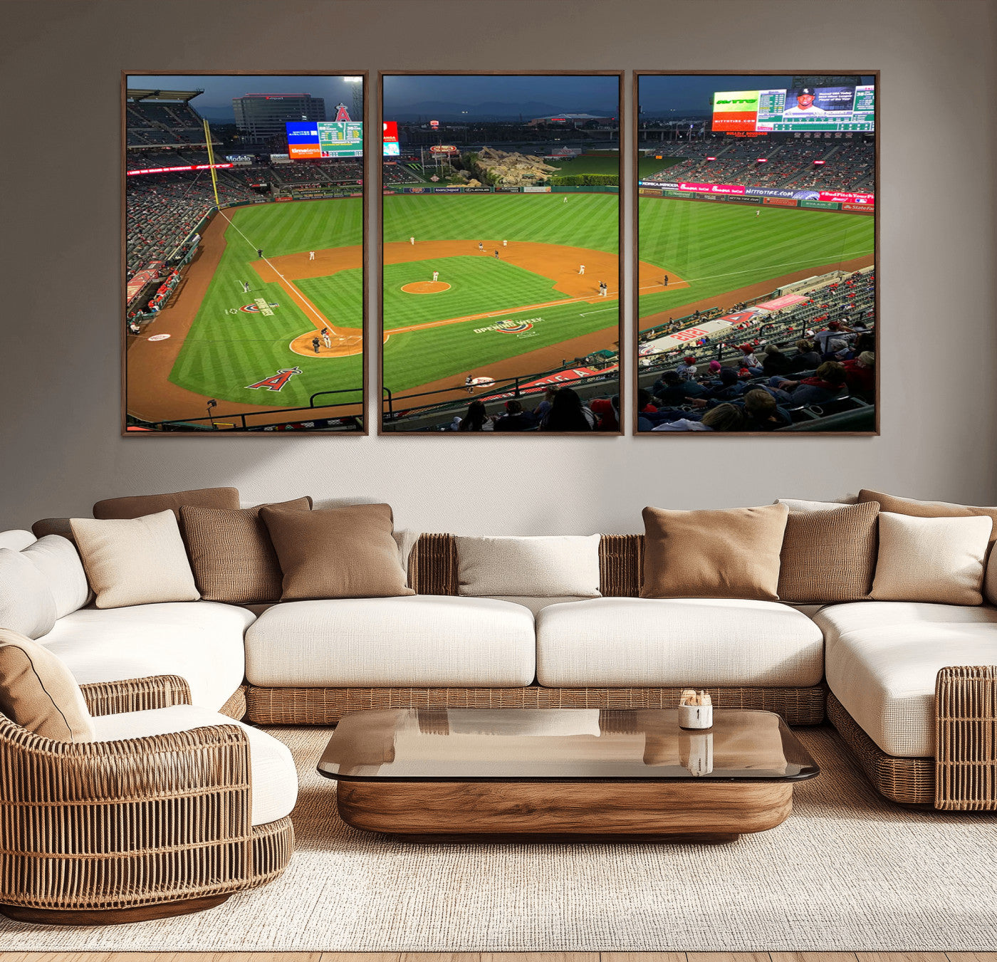 93707-MGV-CV-36X24-Los Angeles Stadium Wall Art Canvas Print, Framed Angel Stadium Field Art Picture Print, Anaheim Stadium Perfect Sports Room Decor