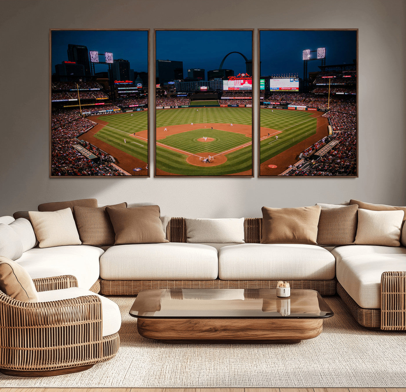 38612-MGV-CV-36X24-Busch Stadium Wall Art Canvas Print, Framed Missouri Stadium Art Picture Print, Busch Stadium Field Perfect Sports Room Decor