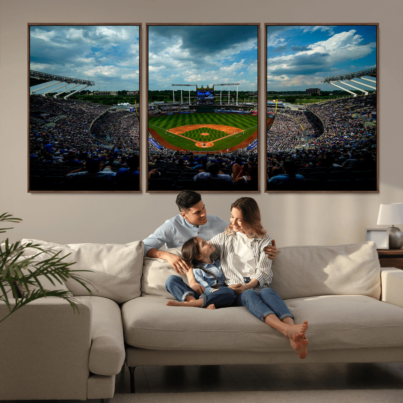 37127-MGV-CV-36X24-Kauffman Stadium Wall Art Canvas Print, Framed Kansas City Royals Field Art Picture Print, Baseball Stadium Perfect Sport Room
