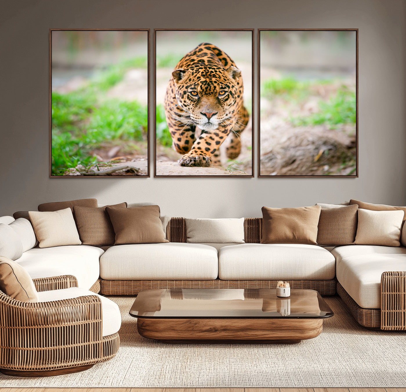 75066-MGV-CV-36X24-Leopard Wall Art Canvas Print, Framed Wild Animal Art Picture Print, Blue Eye Leopard Perfect Wild Minimal Decor Artwork